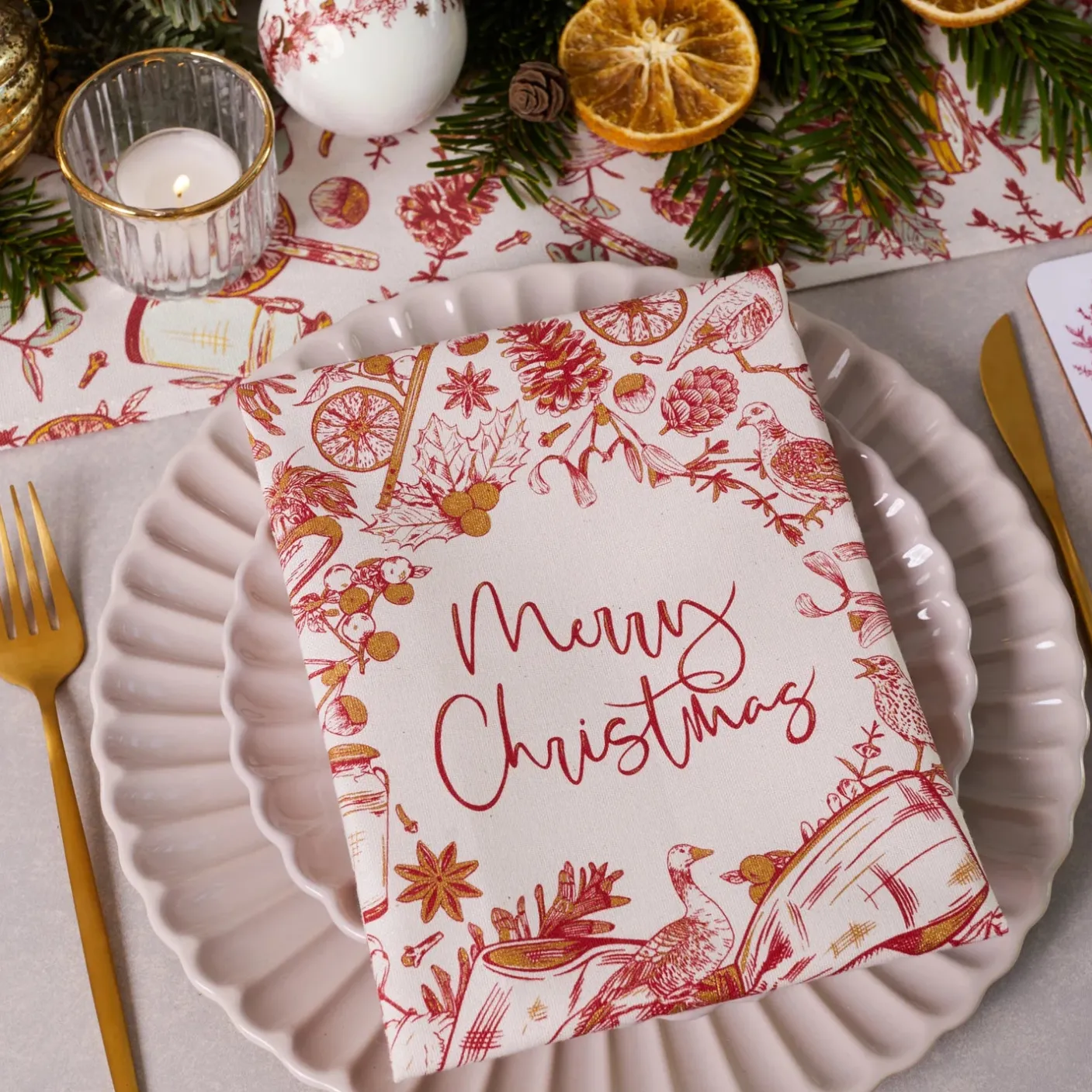 Christmas Wreath Napkins - Set of 4