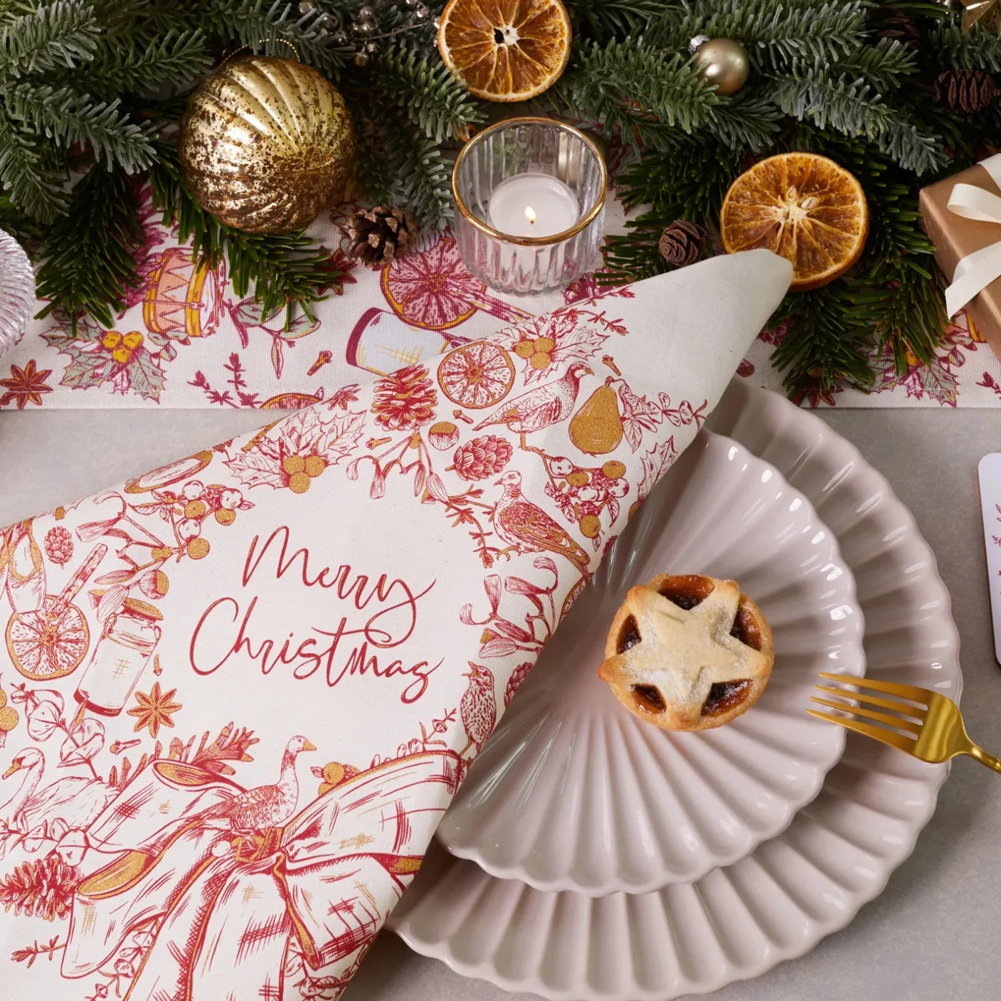 Christmas Wreath Napkins - Set of 4