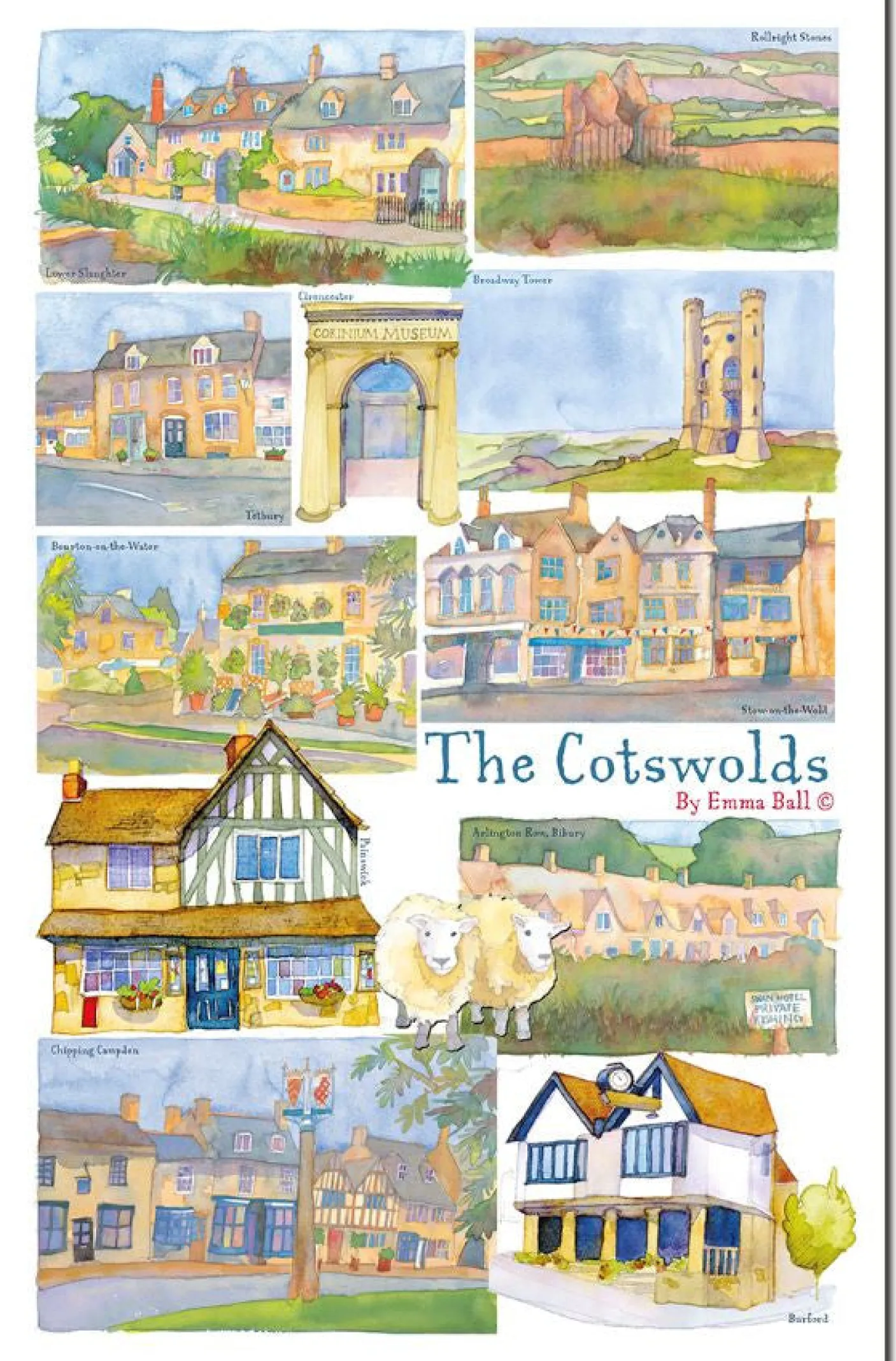 The Cotswolds by Emma Ball Tea Towel