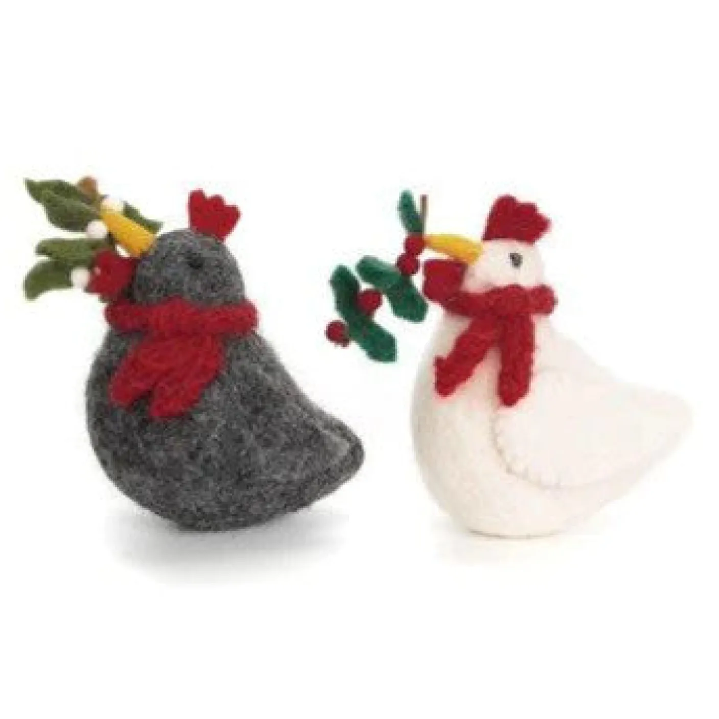 Christmas Chickens with Mistletoe & Holly Sprigs Felt Decoration
