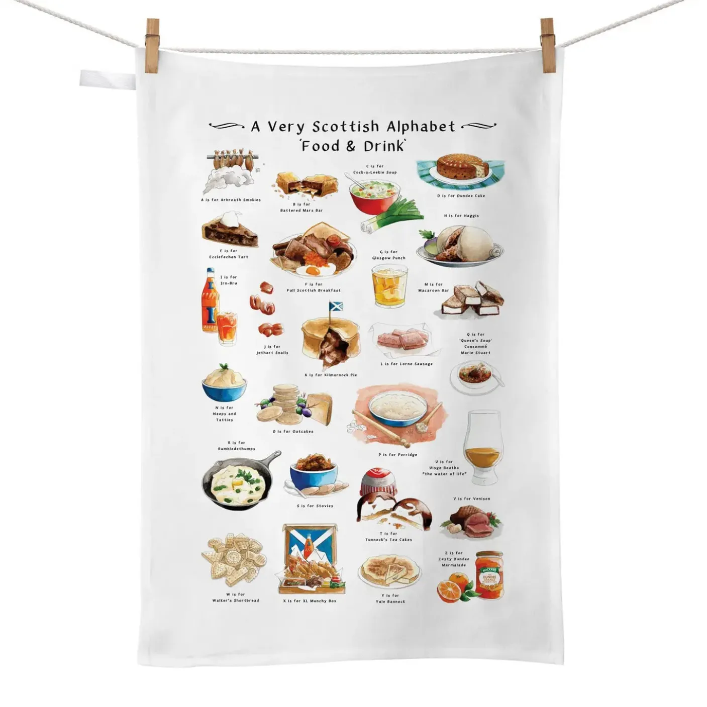 A Very Scottish Alphabet Food & Drink Tea Towel