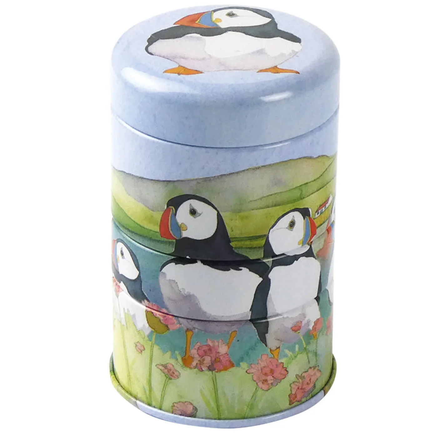 Sea Thrift Puffins Set of 3 Mini Stacker Tins