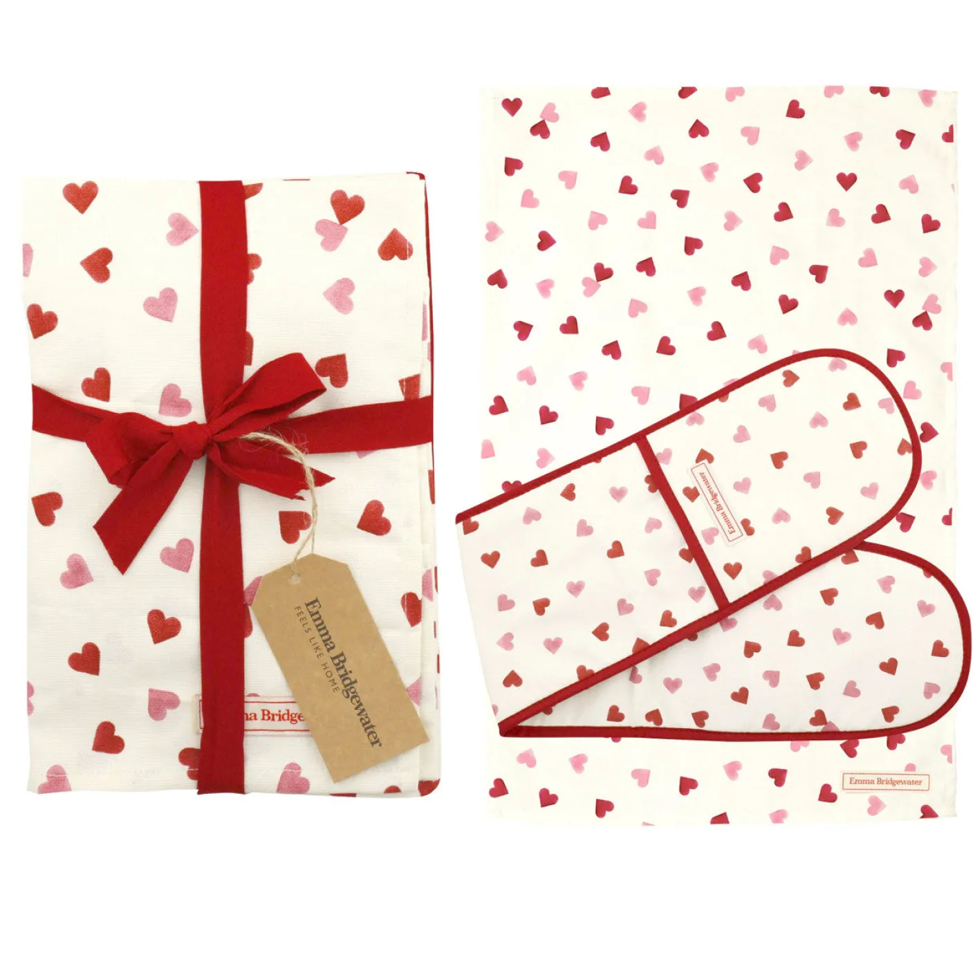 Pink Hearts Oven Glove & Tea Towel Set