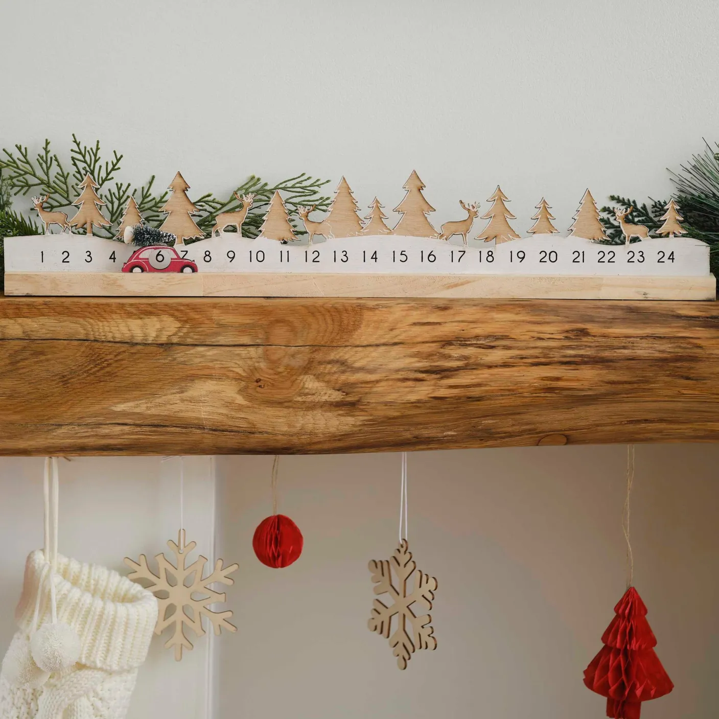 Wooden Reusable Advent Calendar with Moveable Car