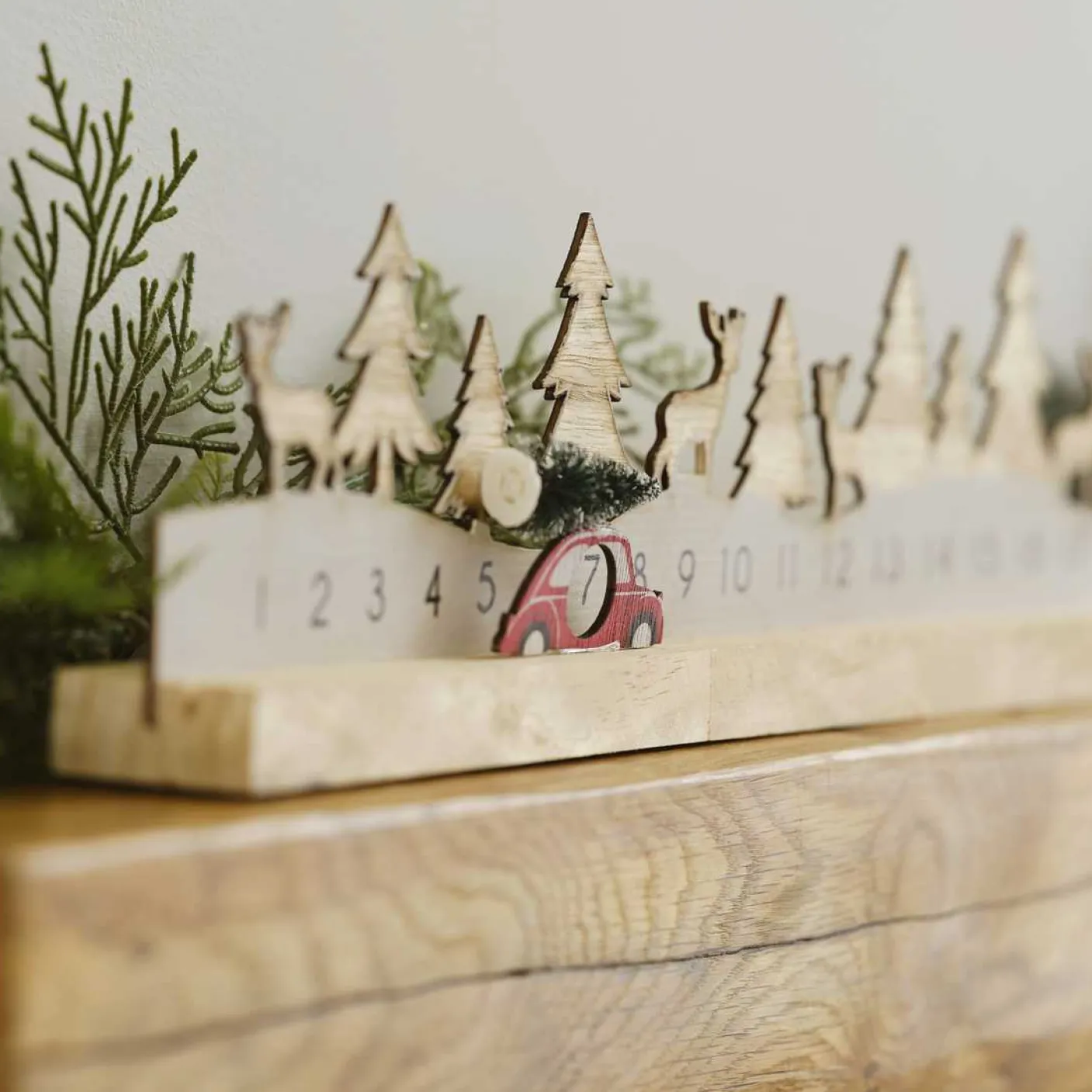 Wooden Reusable Advent Calendar with Moveable Car