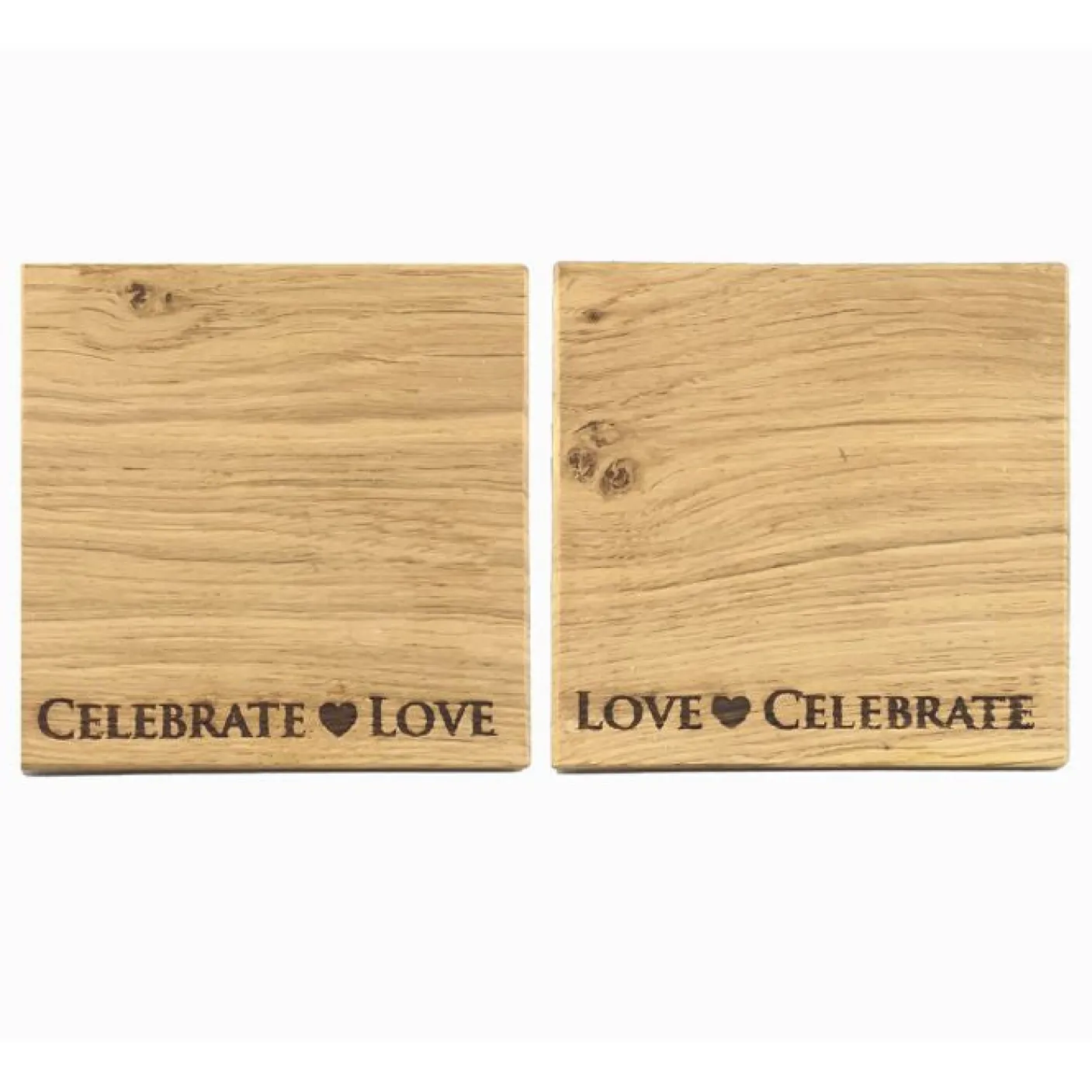 Love & Celebrate Oak Coasters- Set of 2