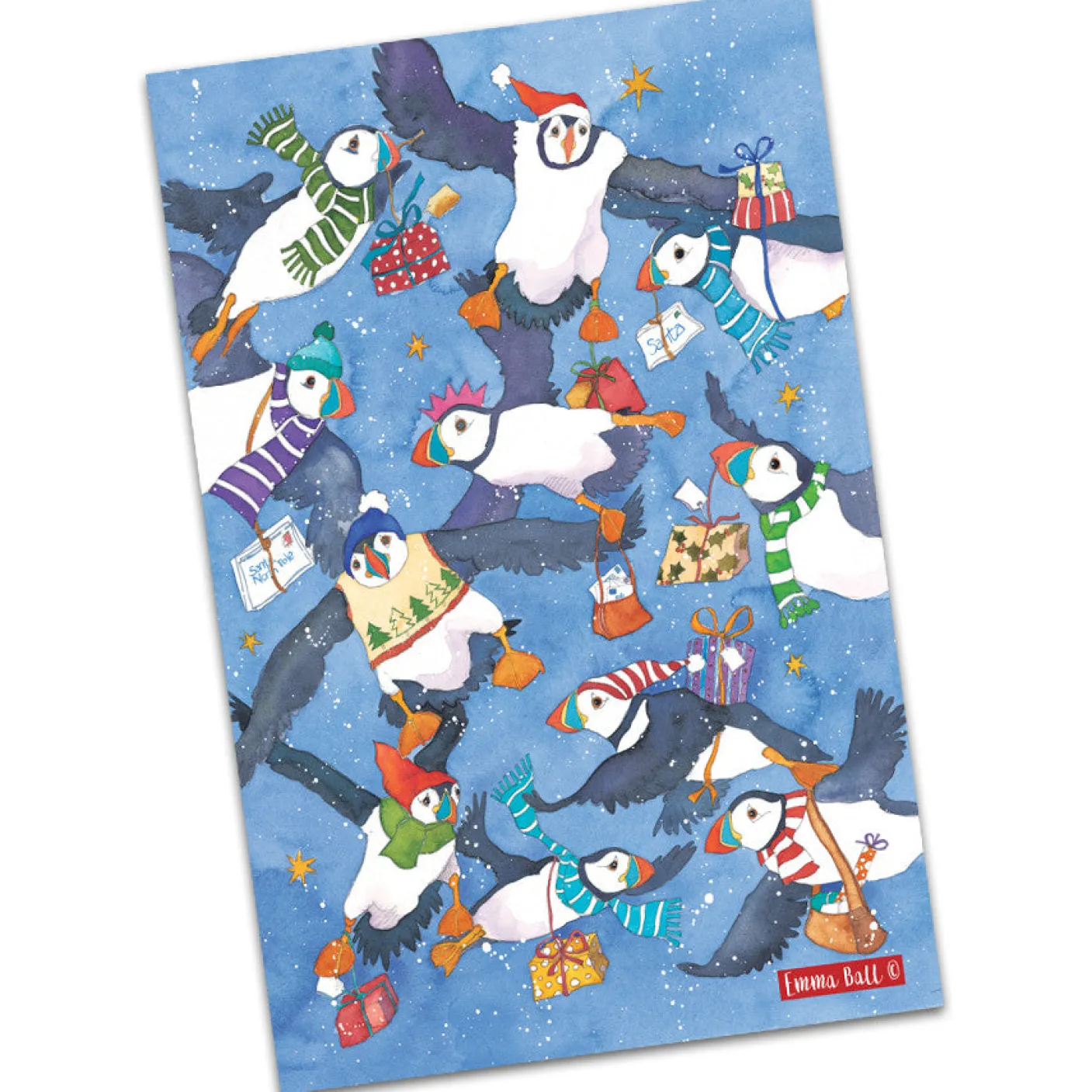 Christmas Flying Puffin Tea Towel