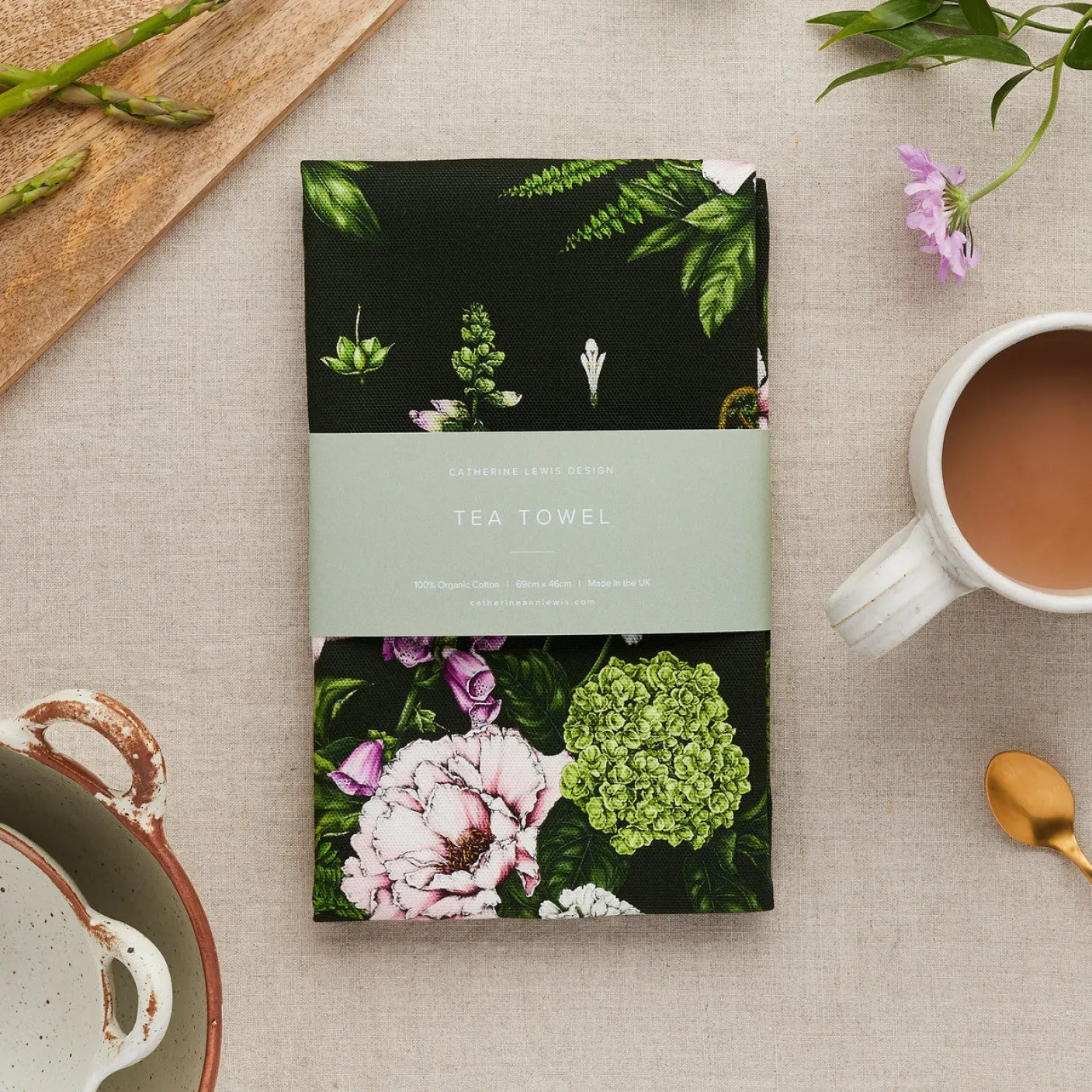 Summer Garden Tea Towel - Dark Green