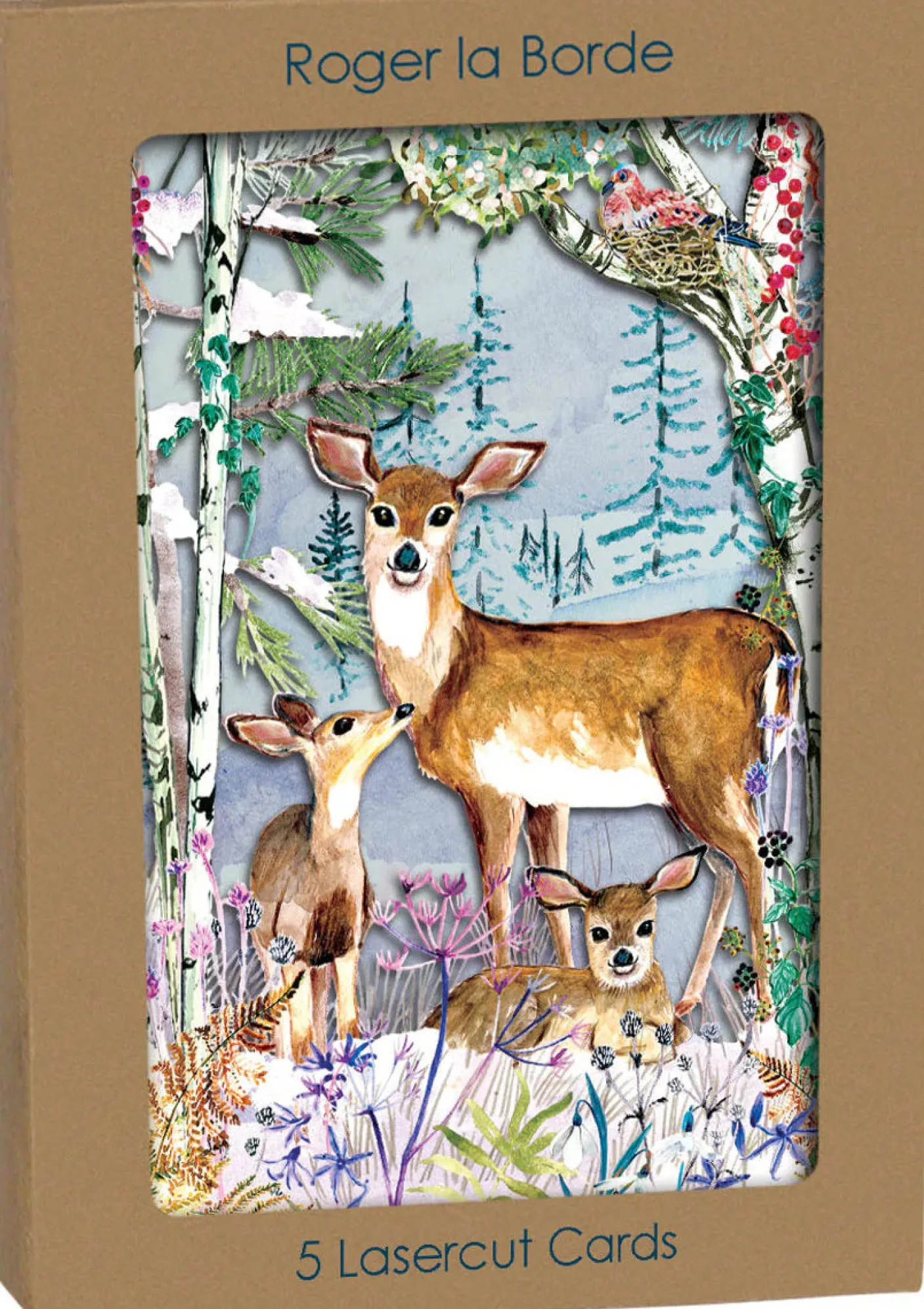 Wild Winter's Song Deer Lasercut Christmas Card Kraft Box