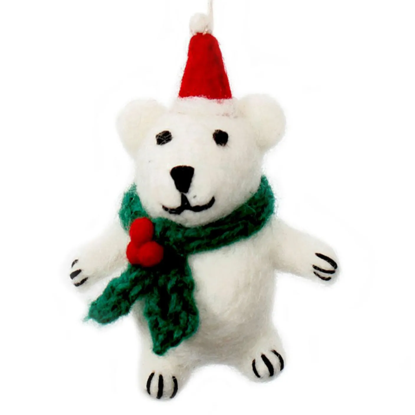 Mini Polar Bear with Holly Scarf Felt Decoration