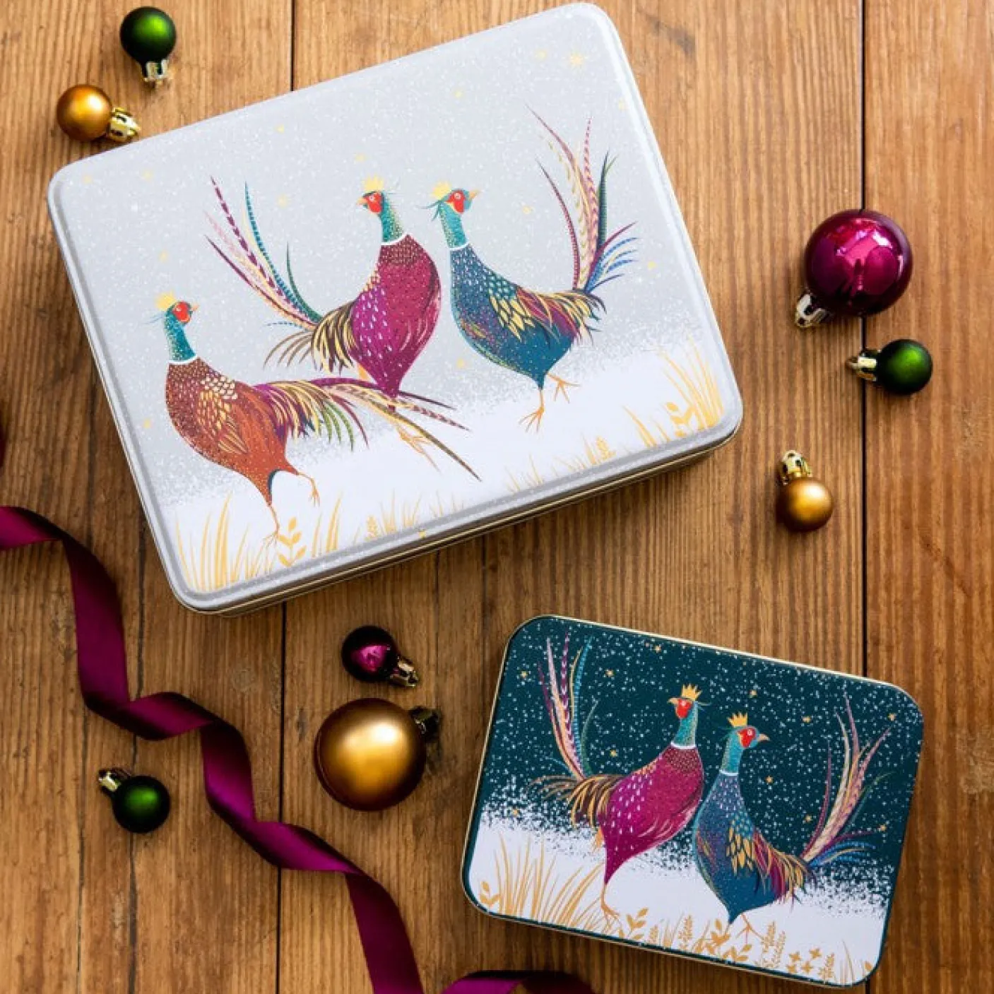 Grey Pheasants Deep Rectangular Tin