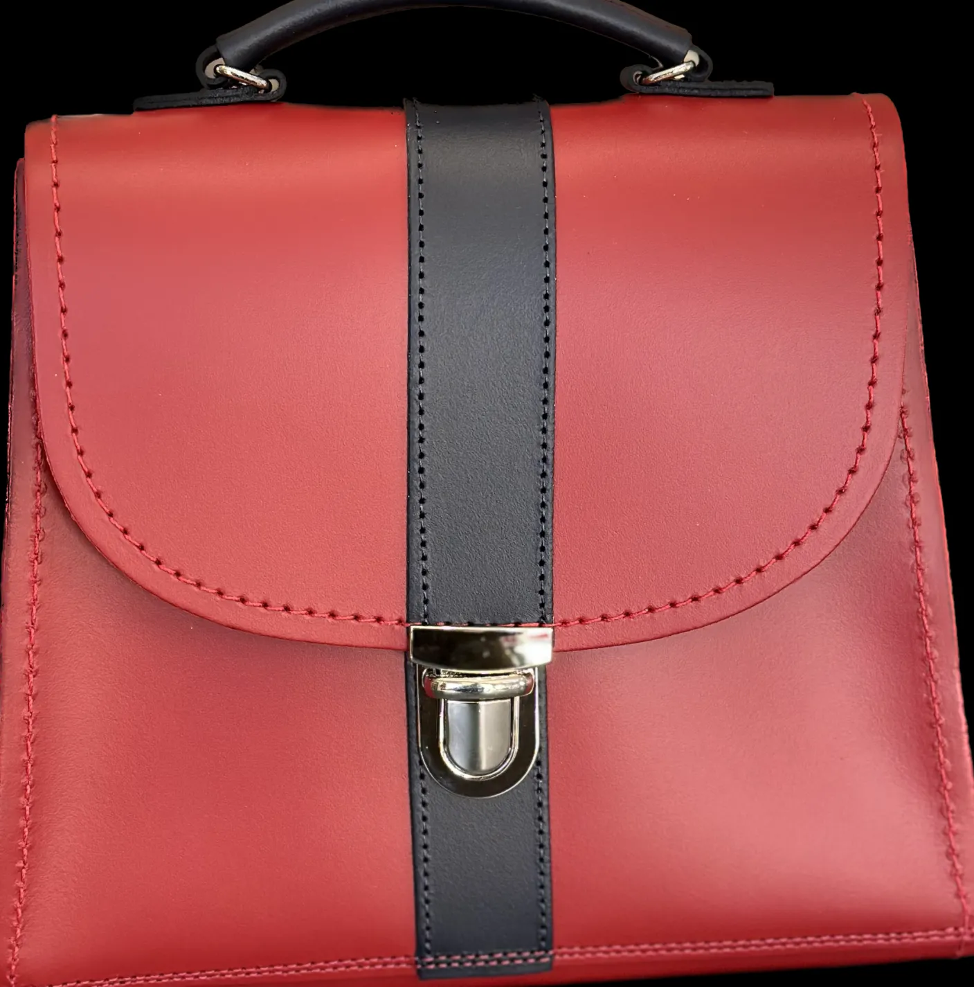 Zatchels Handmade Leather Kensington Handbag - Red with Navy Contrast