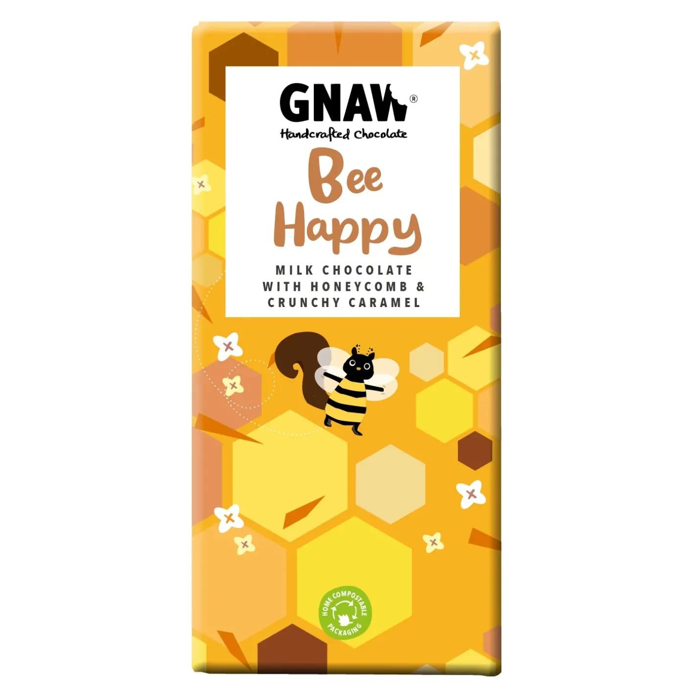 Bee Happy Milk Chocolate with Honeycomb & Crunchy Caramel Chocolate Bar