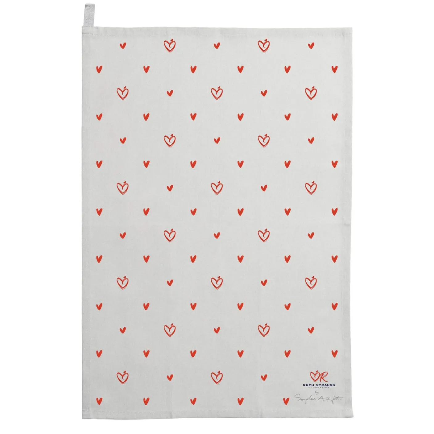 Red Hearts Tea Towel