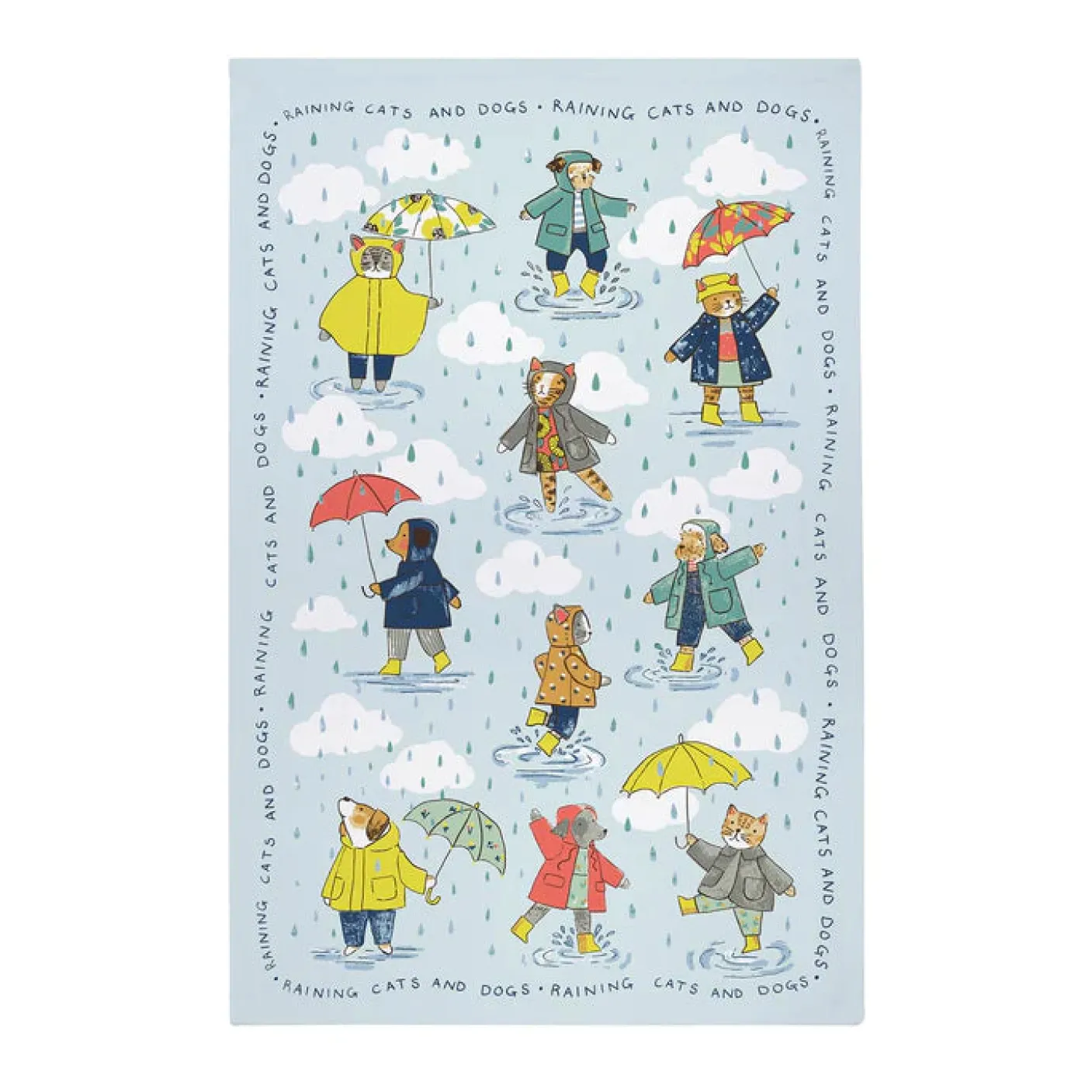 Raining Cats and Dogs Cotton Tea Towel