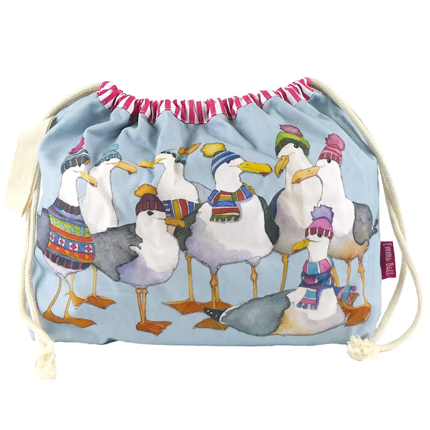 Seagulls in Beanies Drawstring Cotton Bag