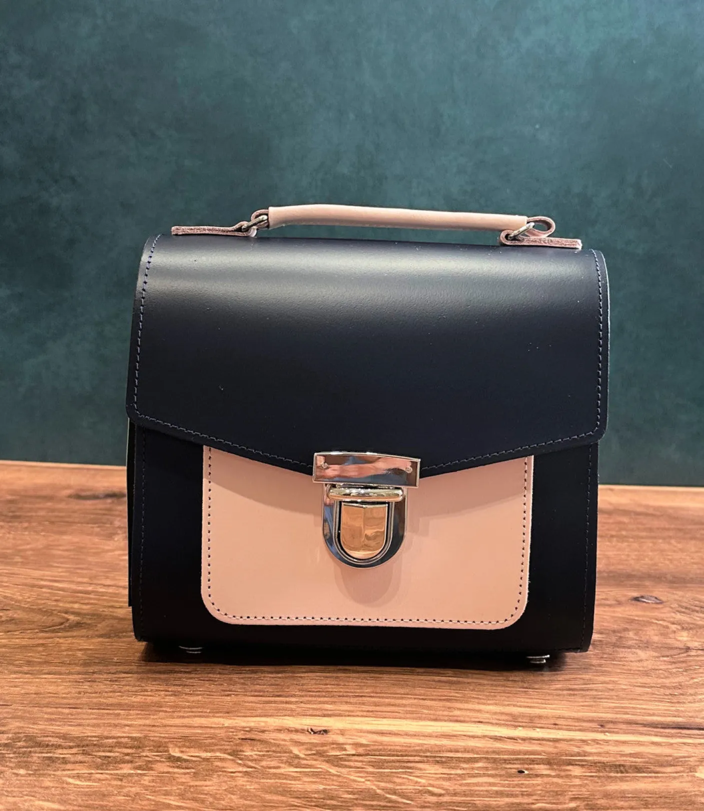 Zatchels Handmade Leather Sugarcube Plus - Navy & Blush