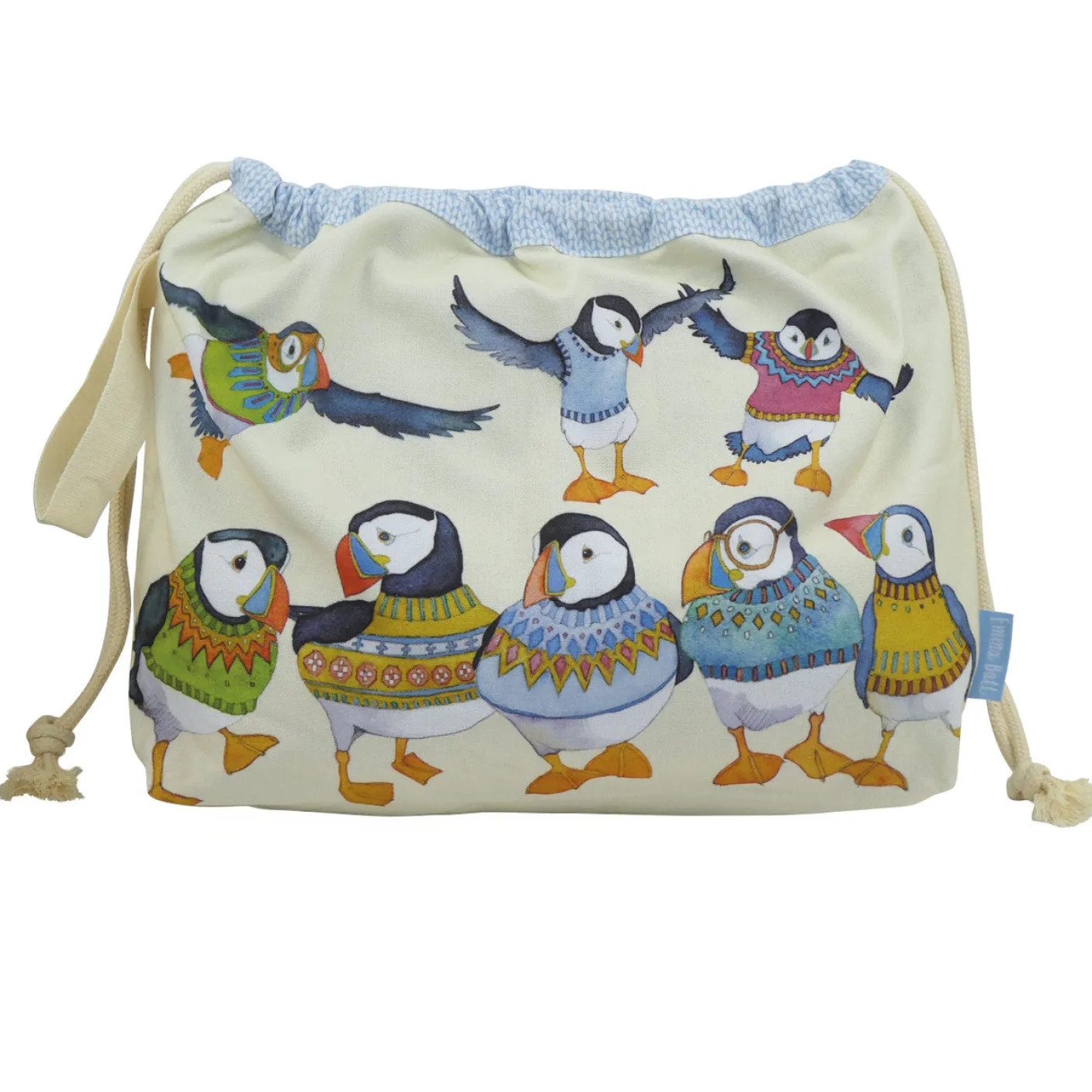 Woolly Puffins Drawstring Cotton Bag