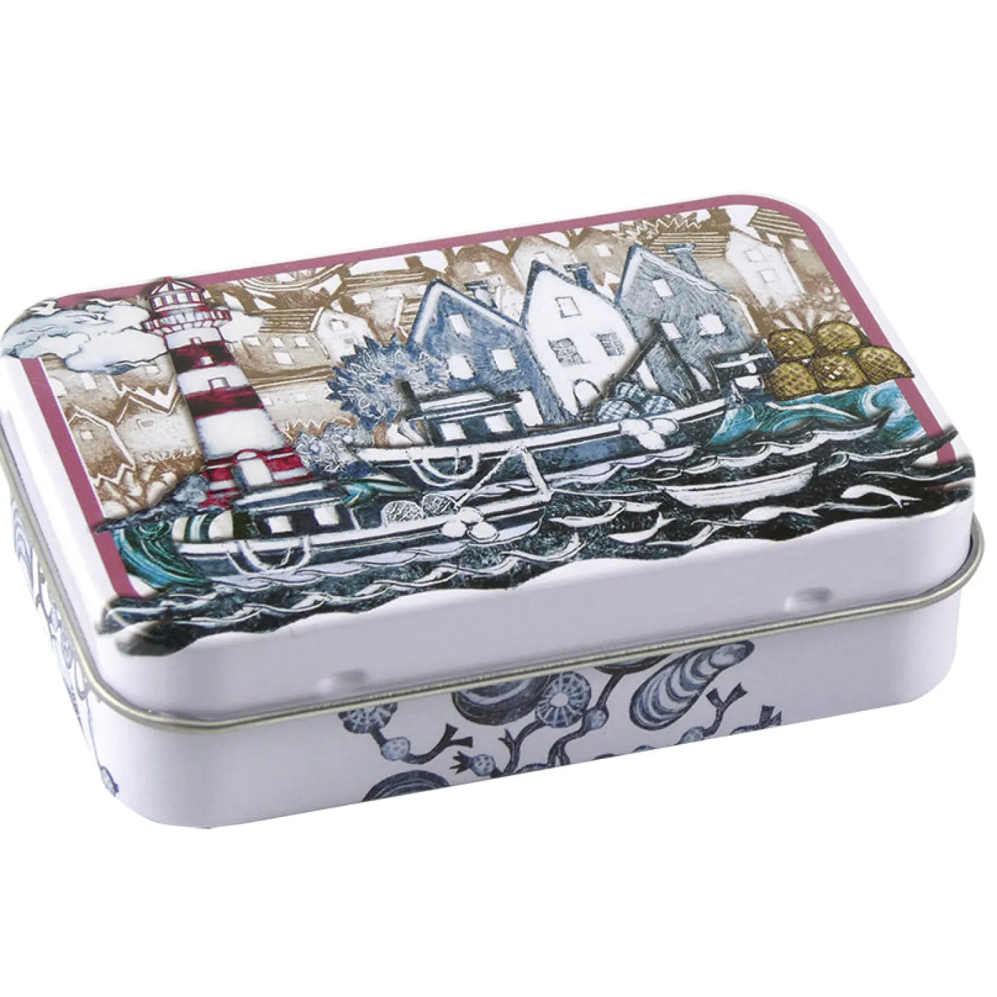 Fishing Village Hinged Small Rectangular Tin