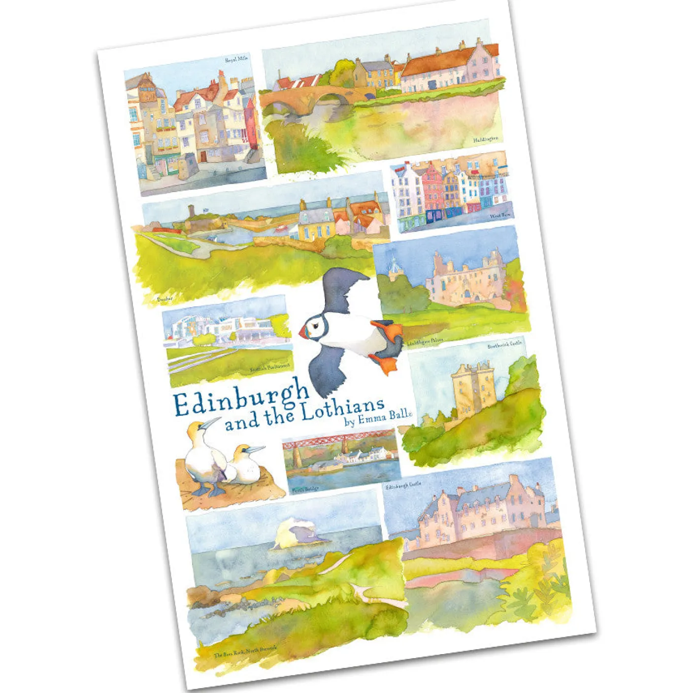 Edinburgh & the Lothians by Emma Ball Tea Towel