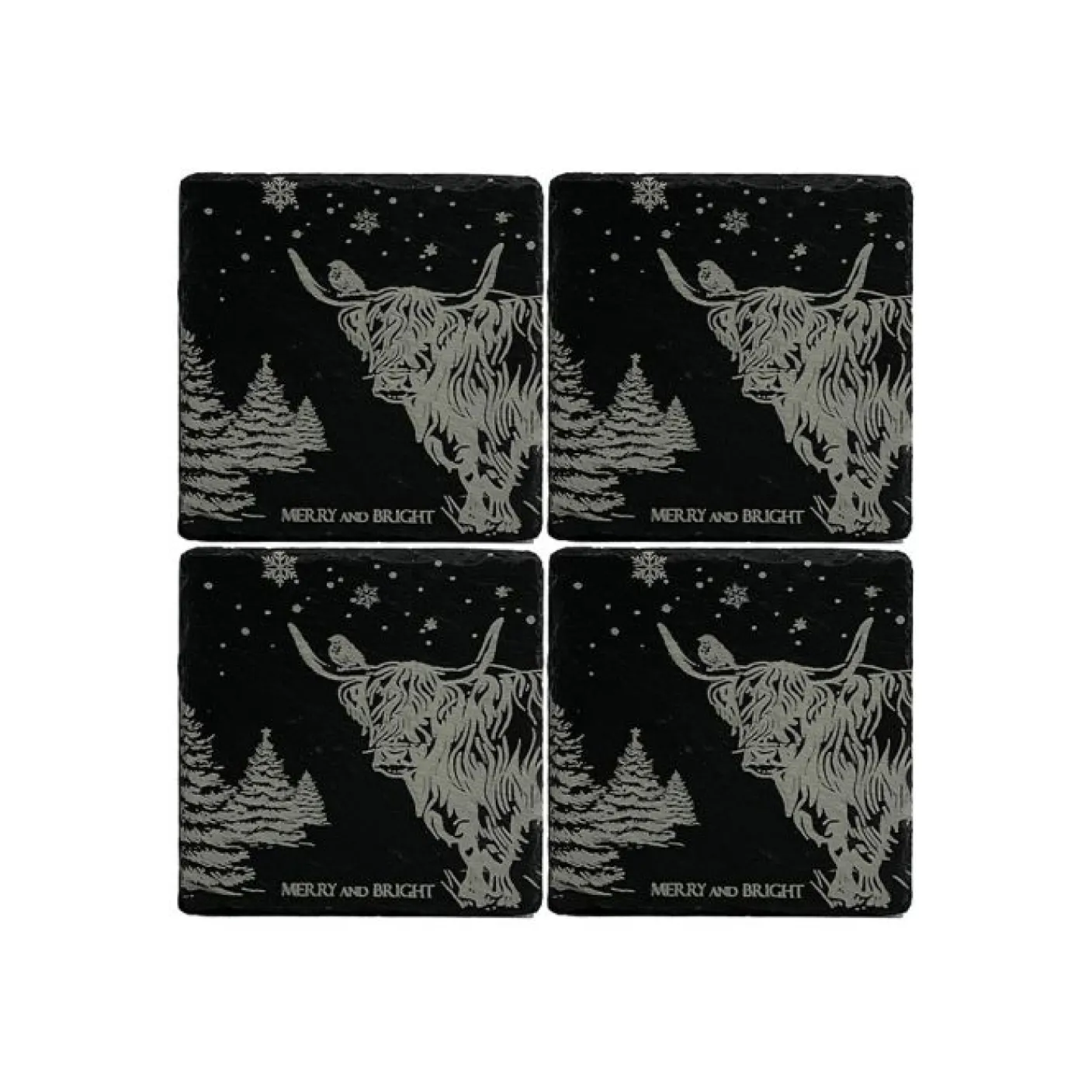 Christmas Highland Cow Slate Coasters- Set of 4