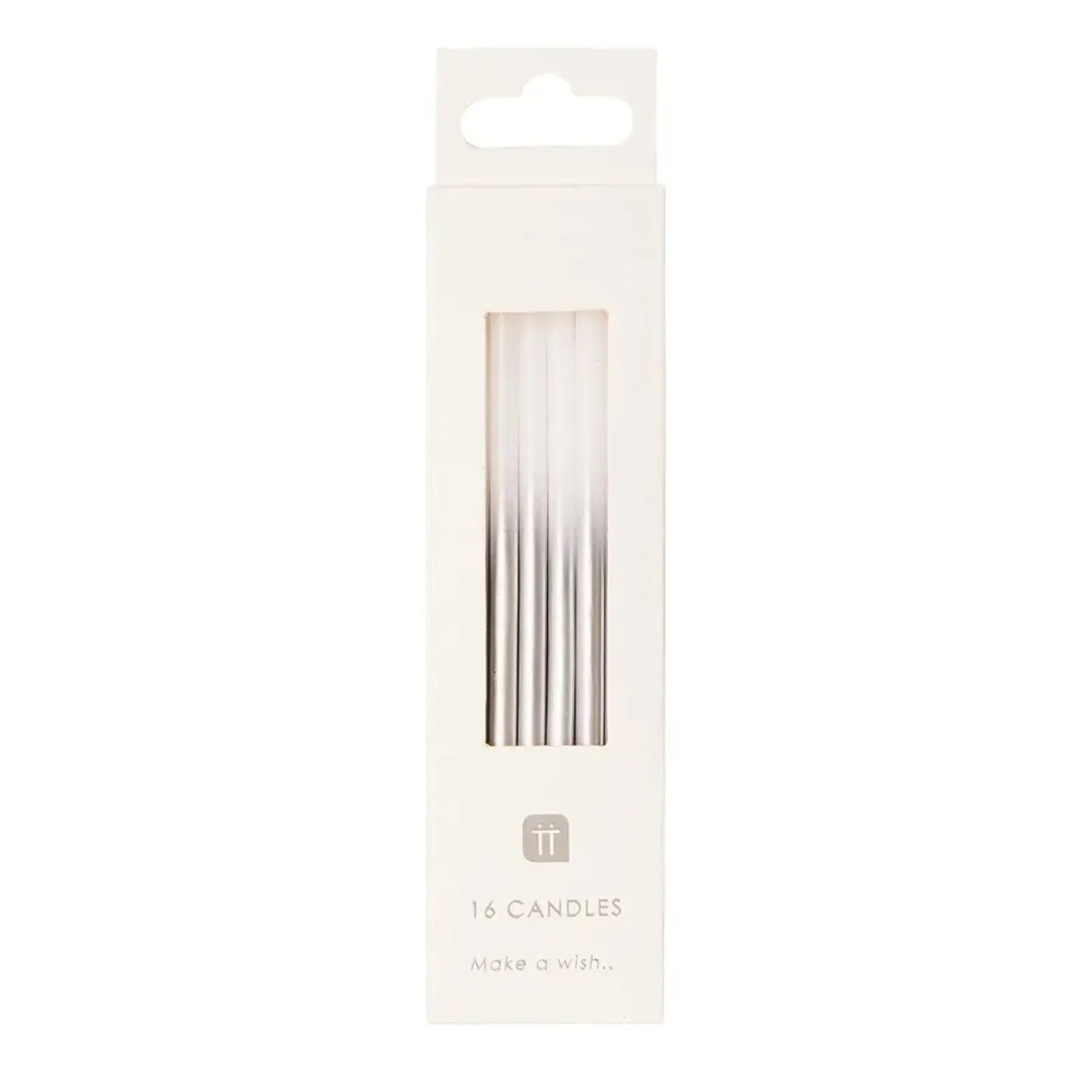 White and Silver Birthday Candles - 16 pack