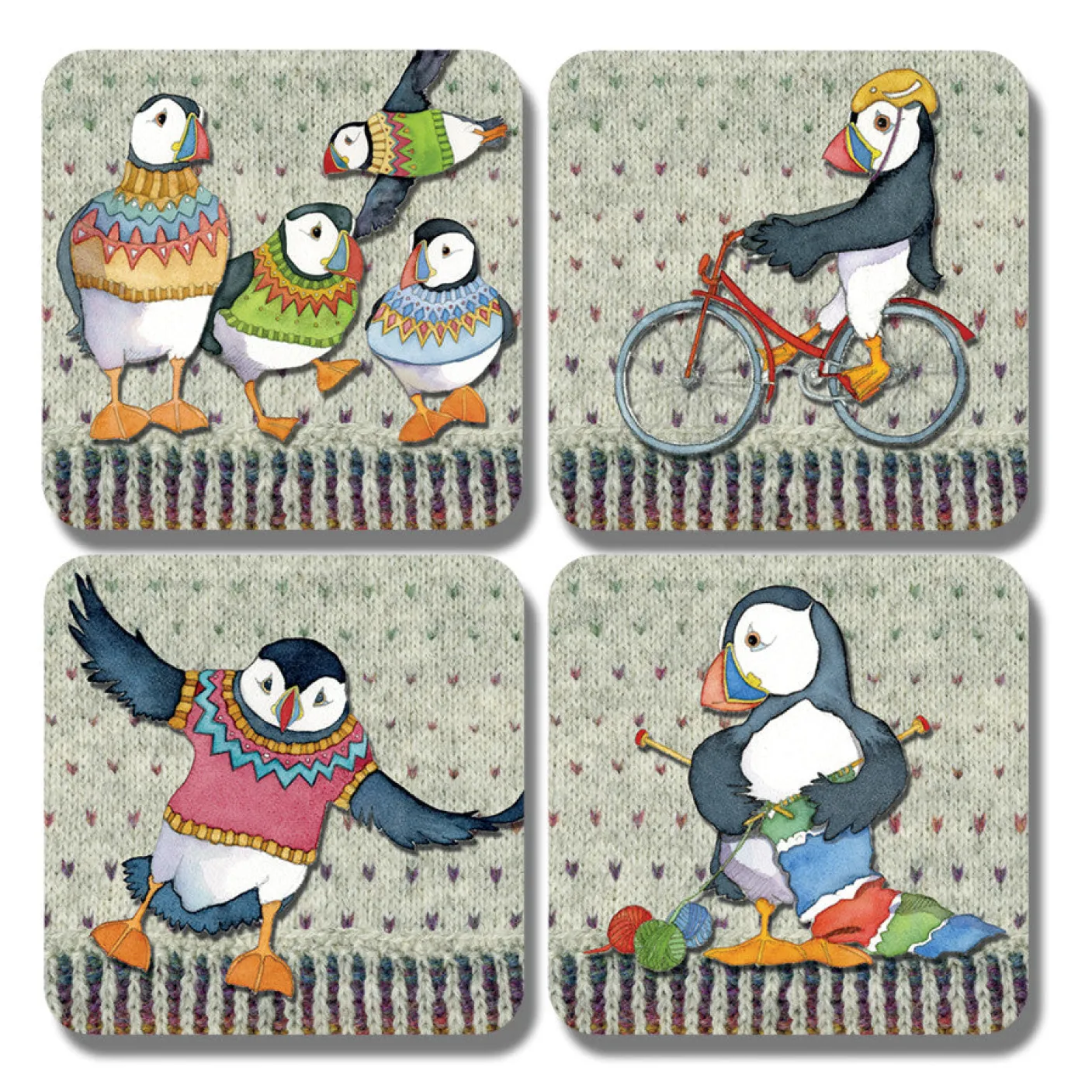 Woolly Puffins Coasters - Set of 4