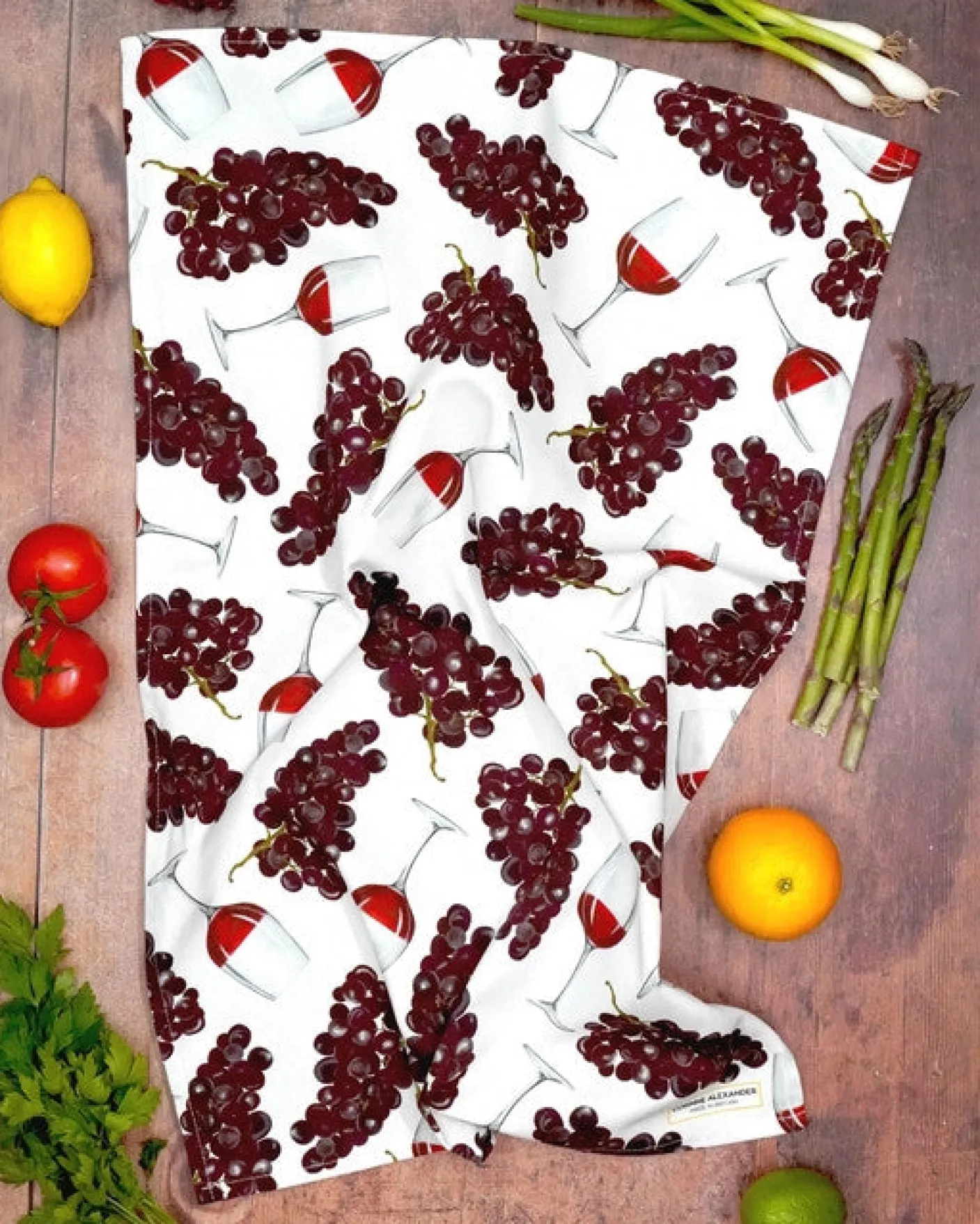 Red Wine Tea Towel by Corinne Alexander