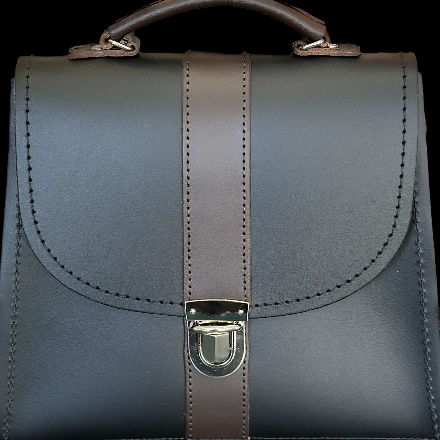 Zatchels Handmade Leather Kensington Handbag -Black with Brown Contrast