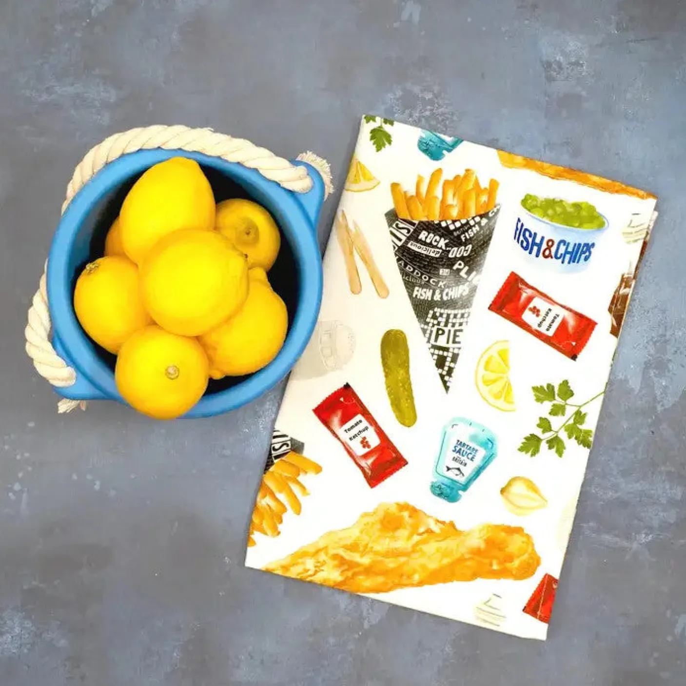 Fish & Chip Tea Towel by Corinne Alexander