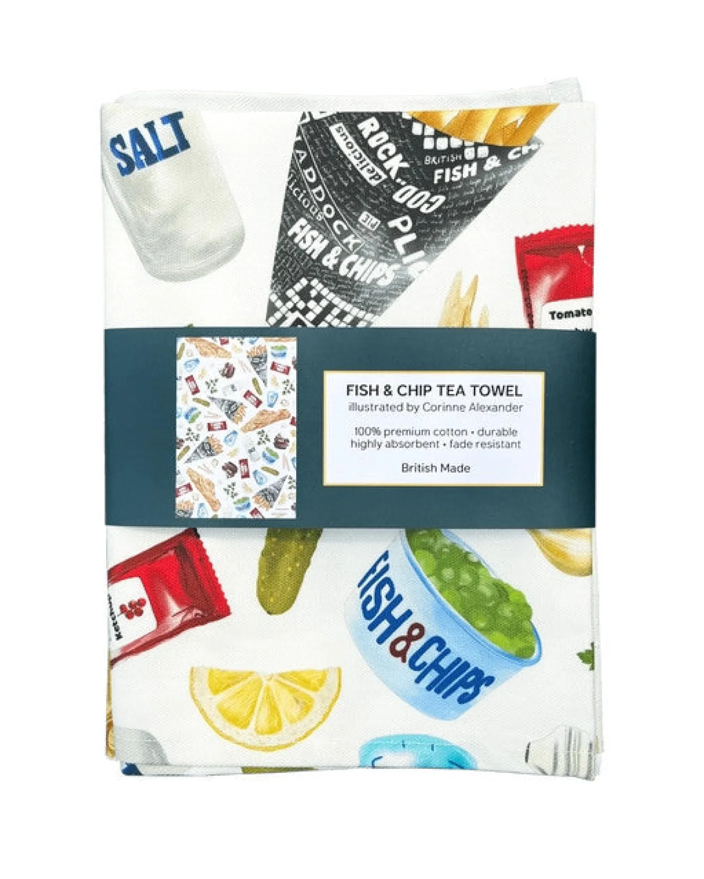 Fish & Chip Tea Towel by Corinne Alexander