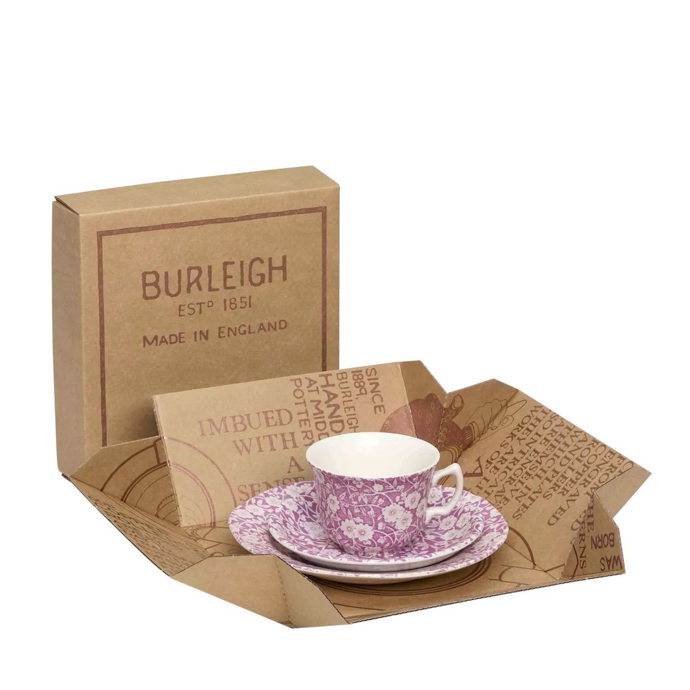 Blossom Calico Teacup and Saucer 3 PC Boxed Set