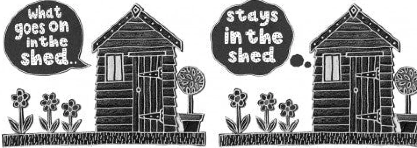 What Goes on in the Shed Mug by Moorland Pottery