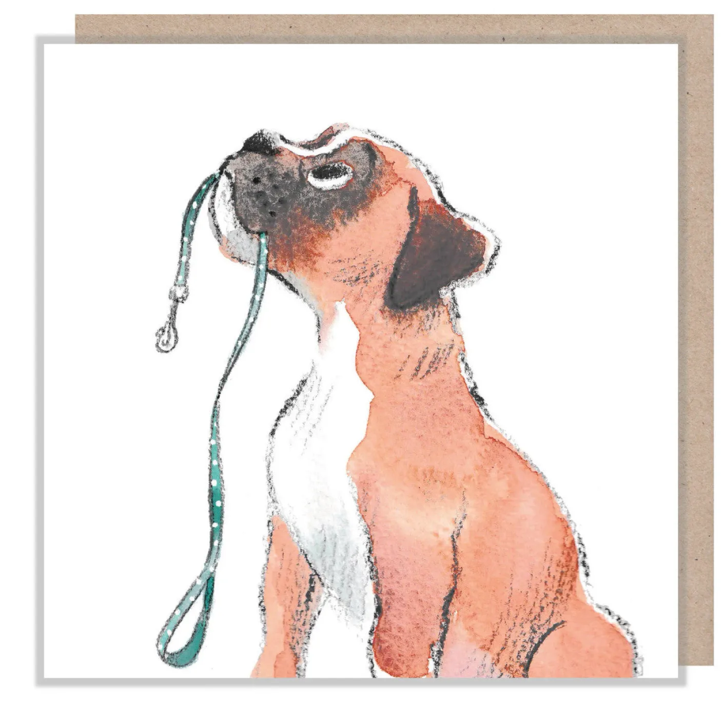 Boxer with Leash Greetings Card