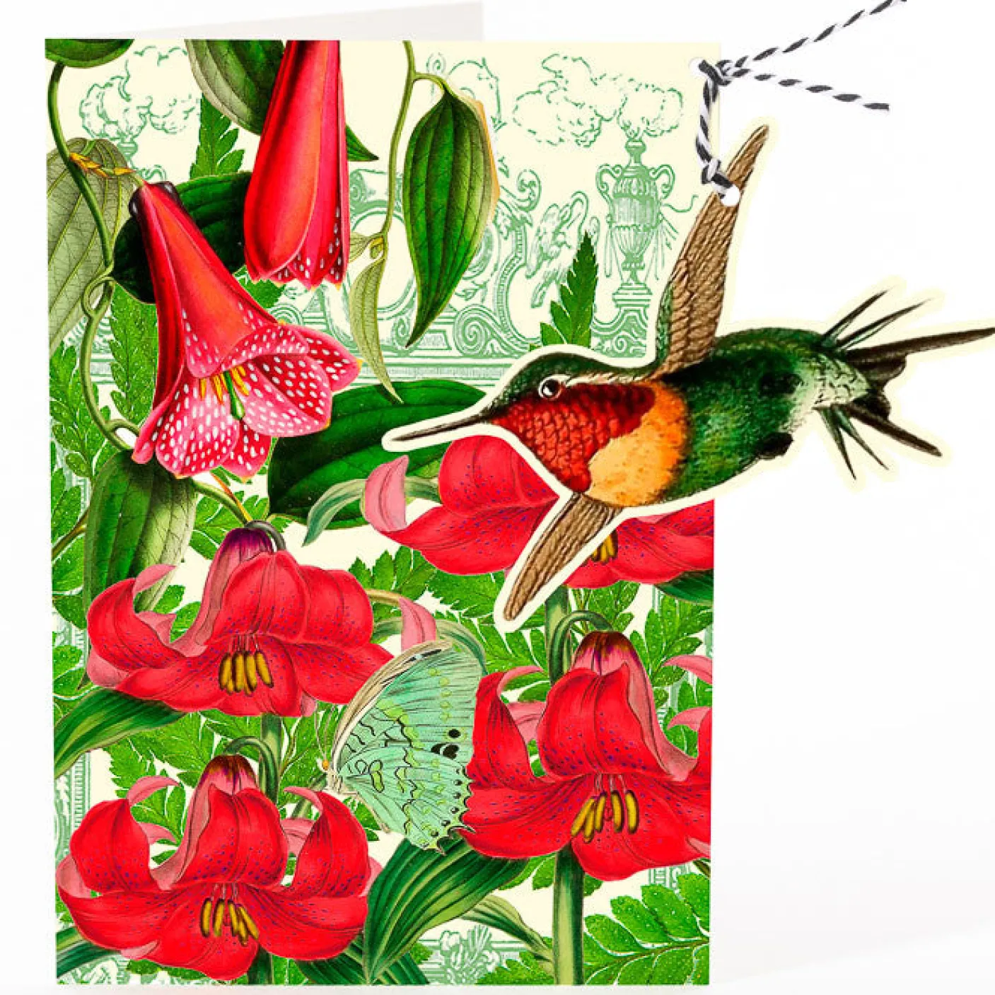 Red Tiger Lily Humming Bird Hanging Fandangle Card
