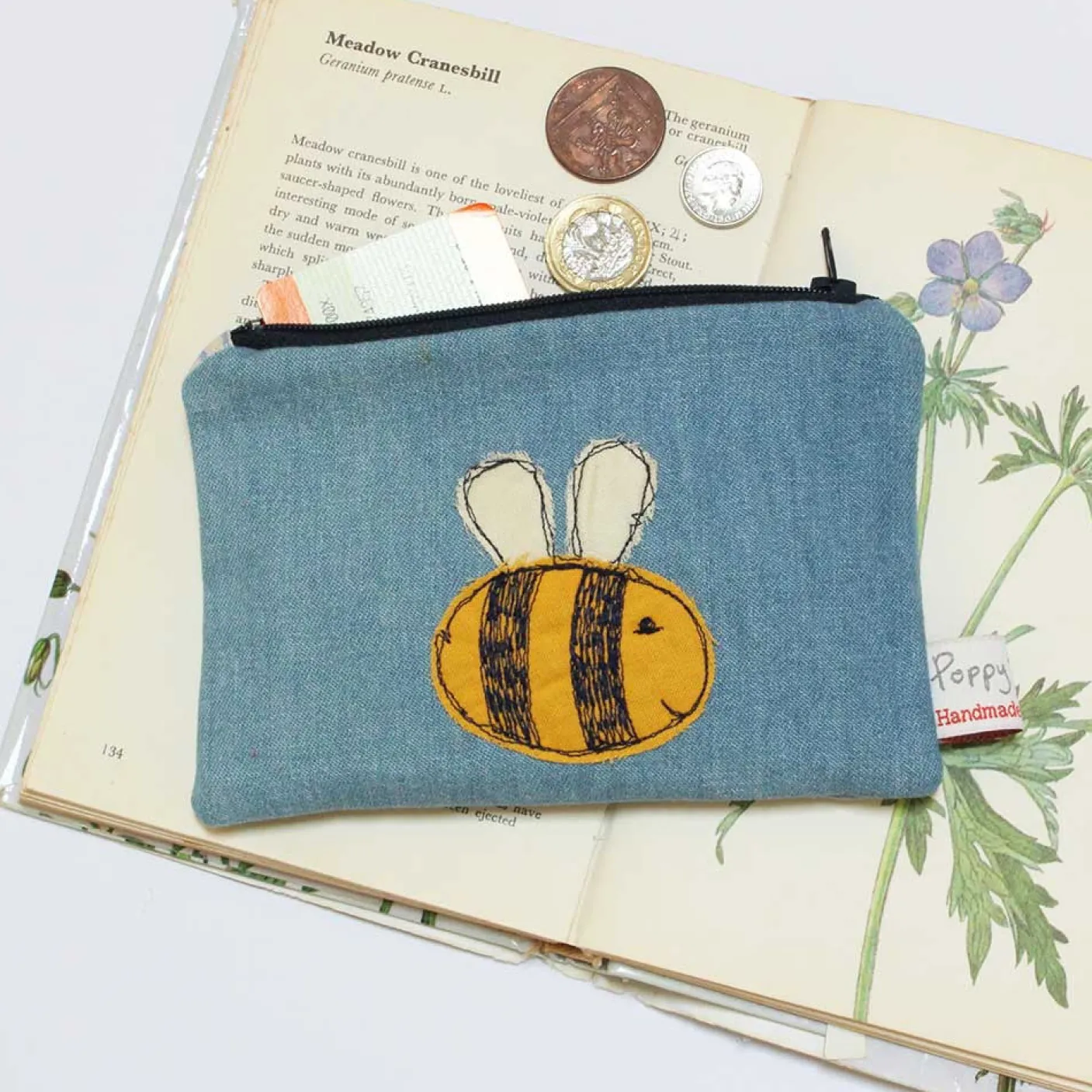 Bee Embroidered Flat CoinPurse