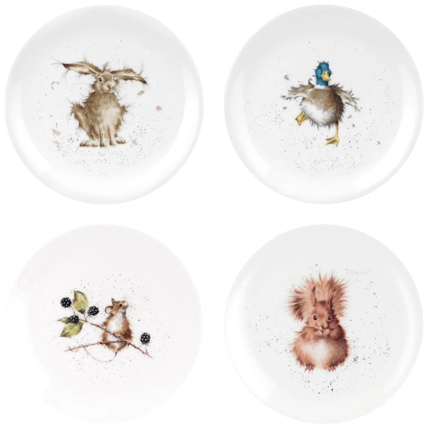 Set of Four 8 Inch Coupe Plates  (Hare, Duck, Mouse, Squirrel)