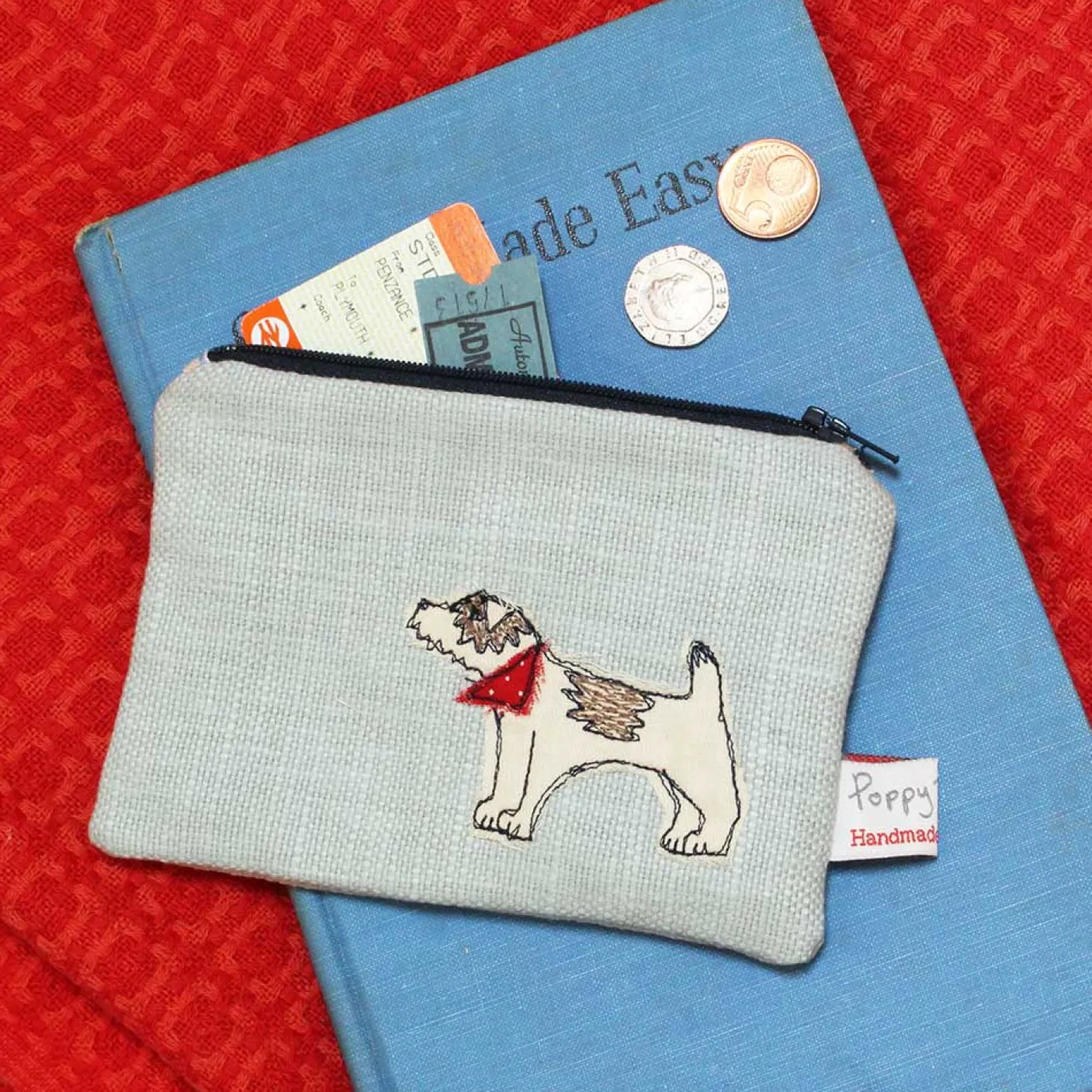 Jack Russell  Embroidered Flat Coin Purse