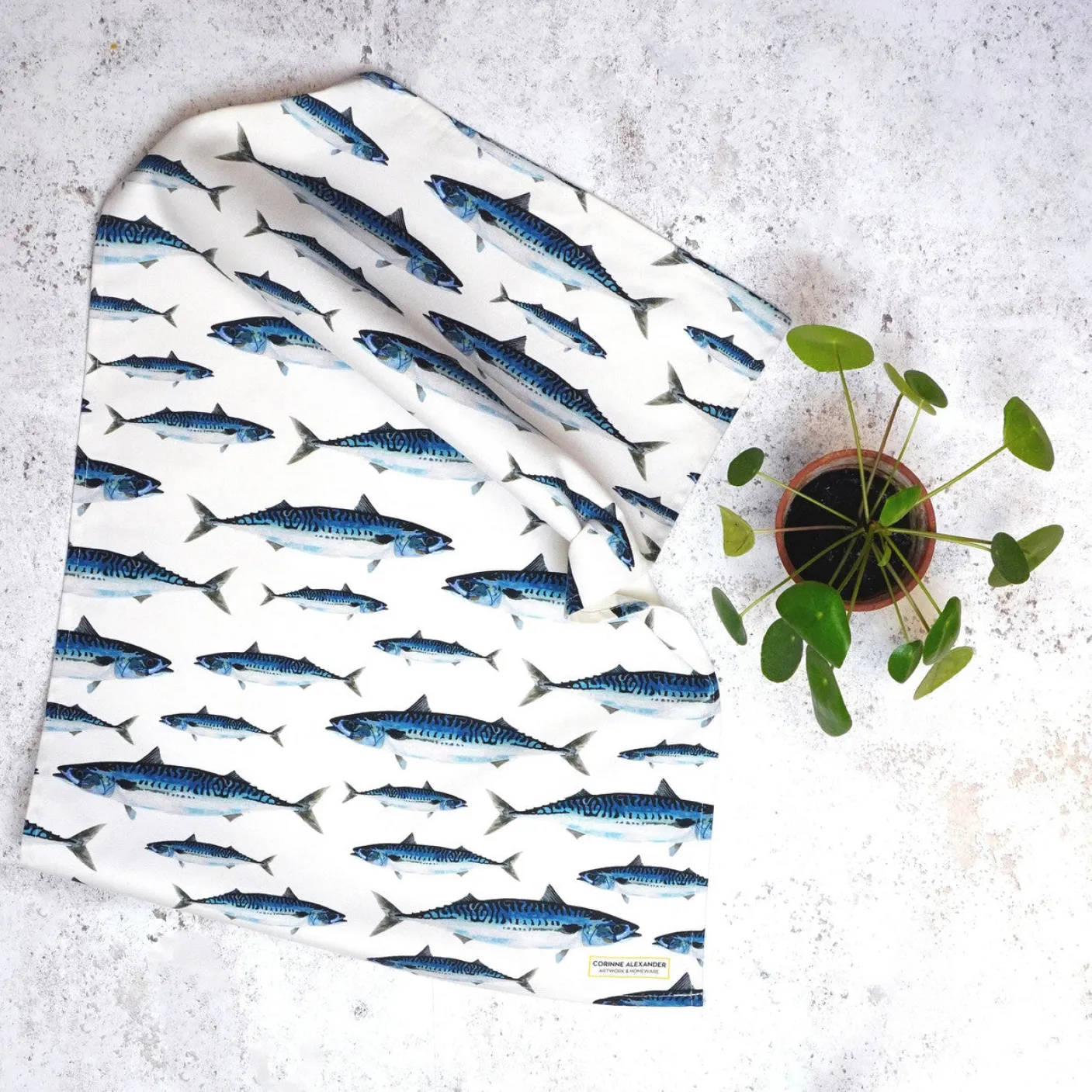 Mackerel Tea Towel by Corinne Alexander