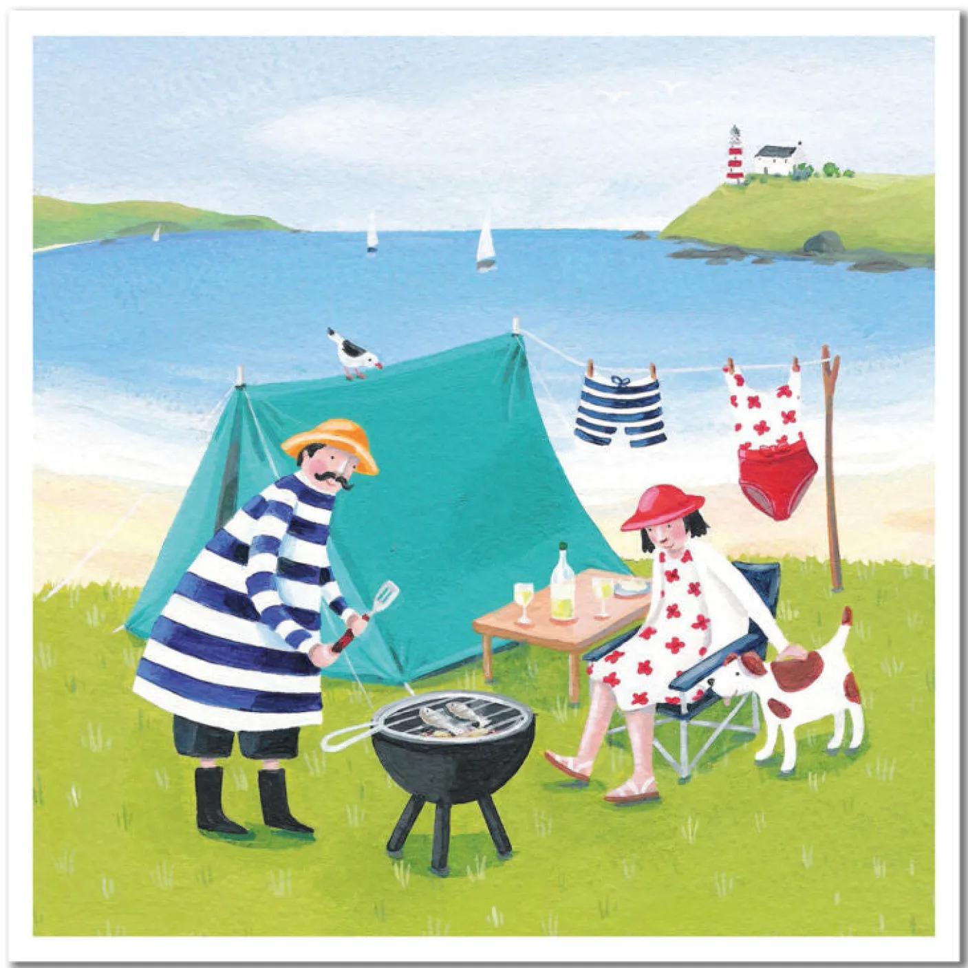 Camping by the Beach  Greetings Card