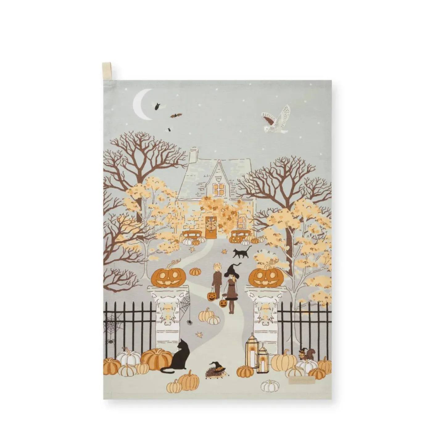 Trick or Treat Scene Tea Towel