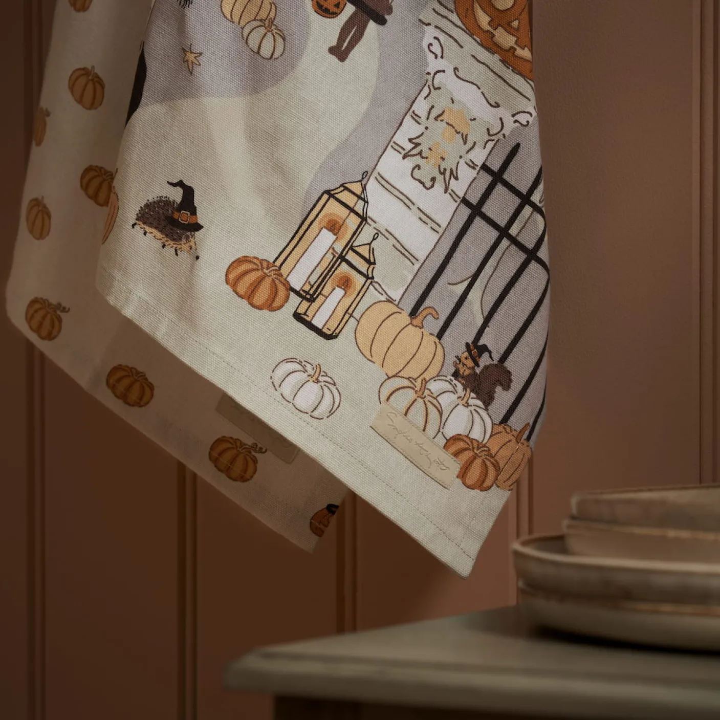 Trick or Treat Scene Tea Towel