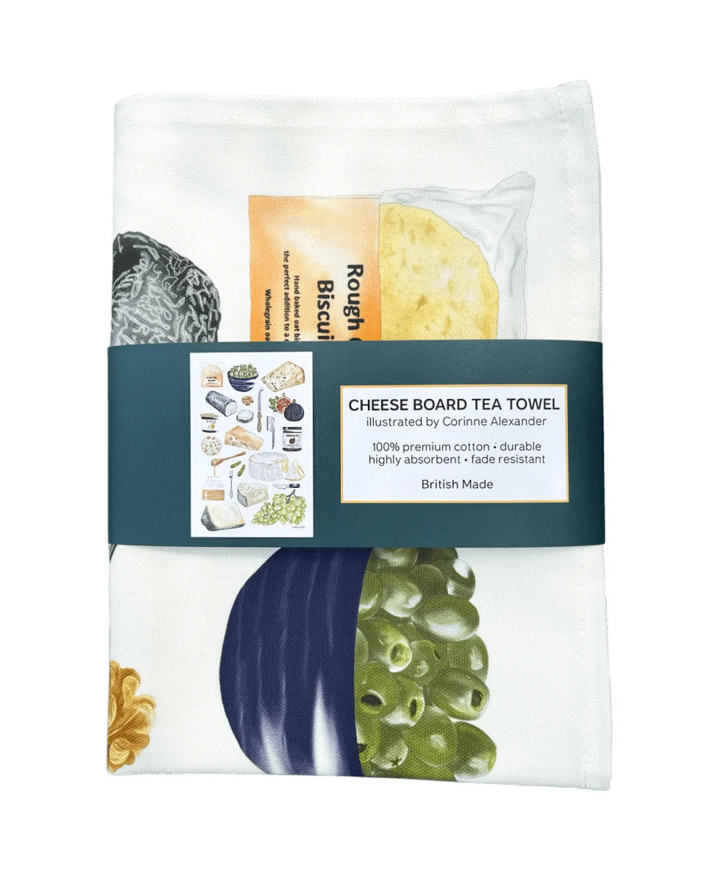 Cheese Board Tea Towel by Corinne Alexander