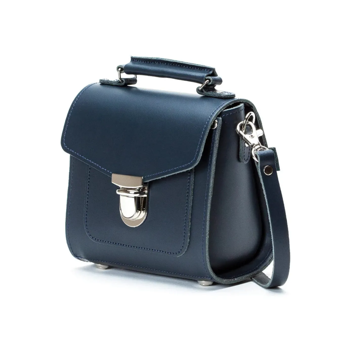 Zatchels Handmade Leather Sugarcube Navy Small Handbag