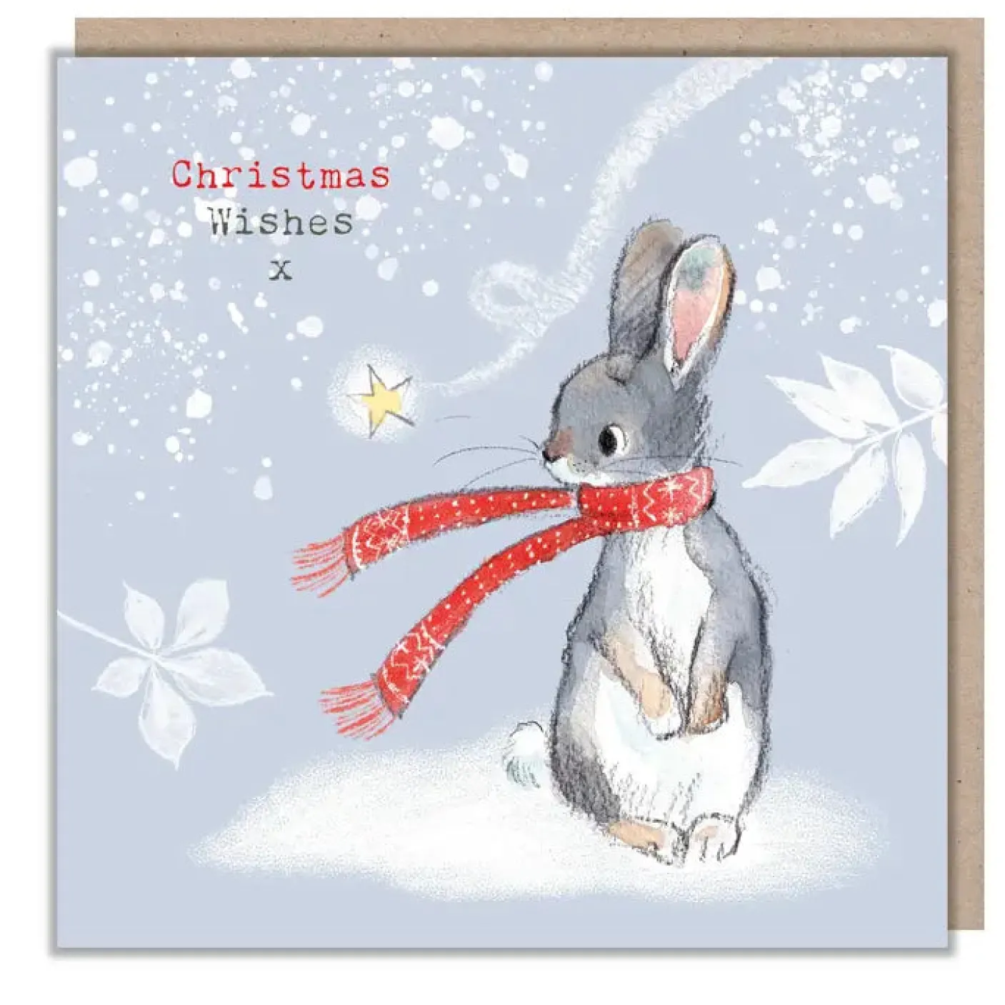 'Christmas Wishes' Rabbit in a Scarf Christmas Card