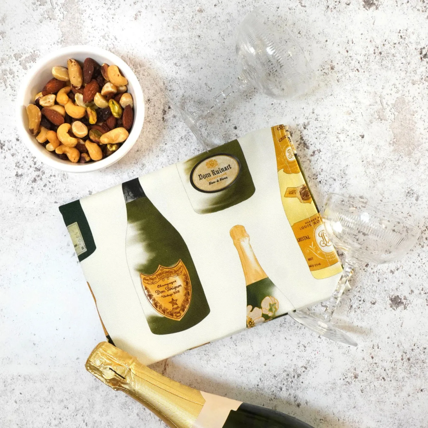 Champagne Tea Towel by Corinne Alexander