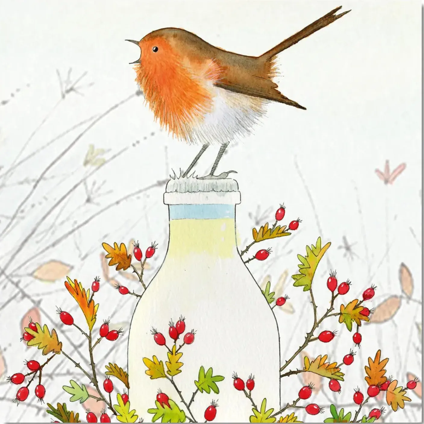 Milk Bottle Robin pack of 6 Christmas Cards