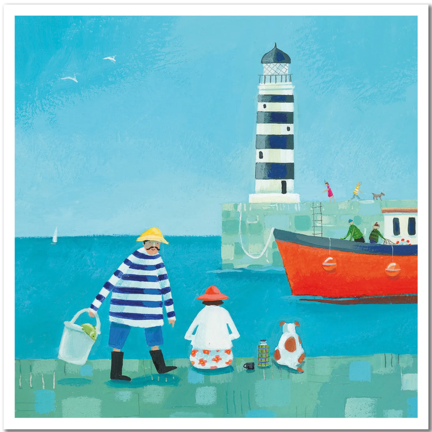 Fishing at the Lighthouse Greetings Card