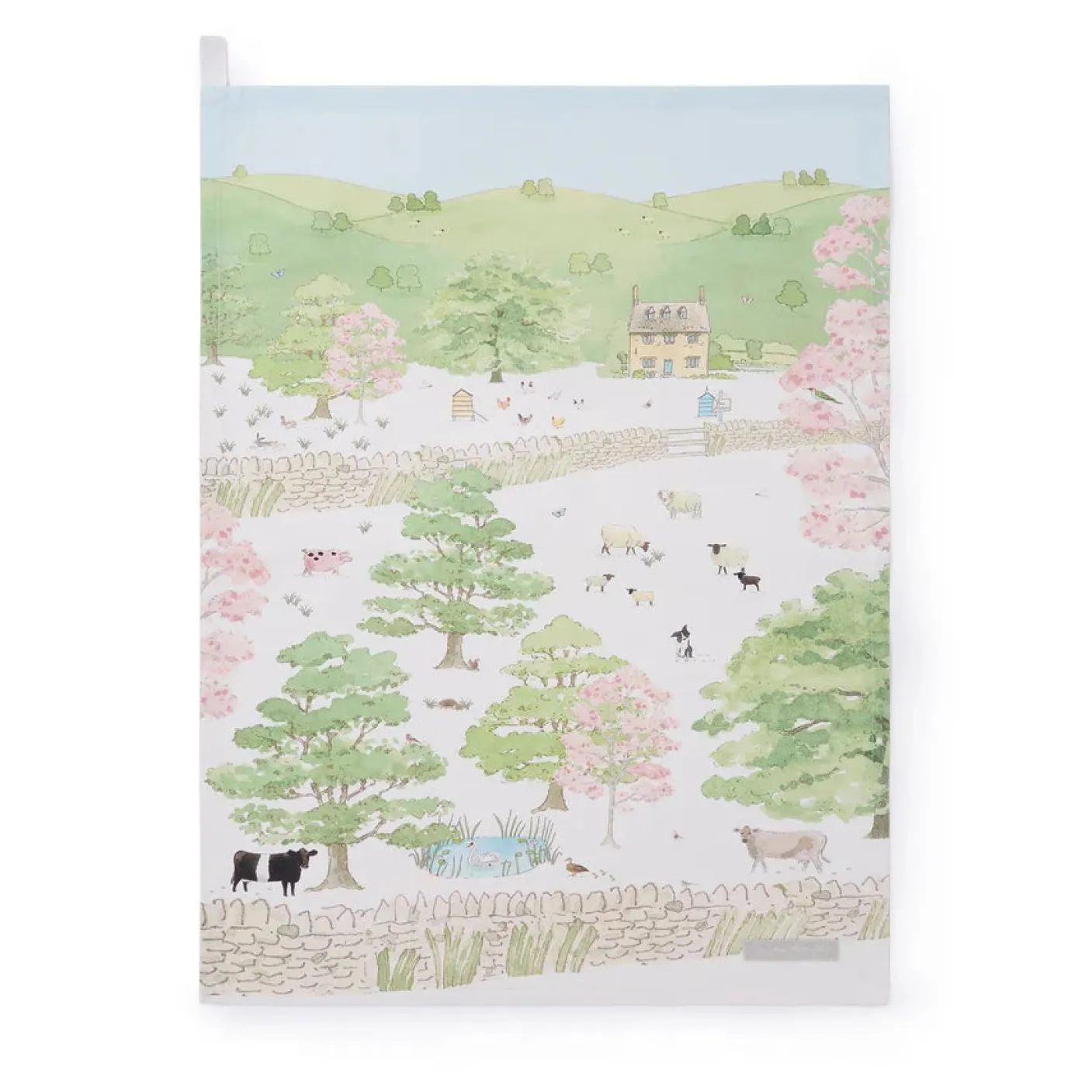 Spring Cottage Scene Tea Towel