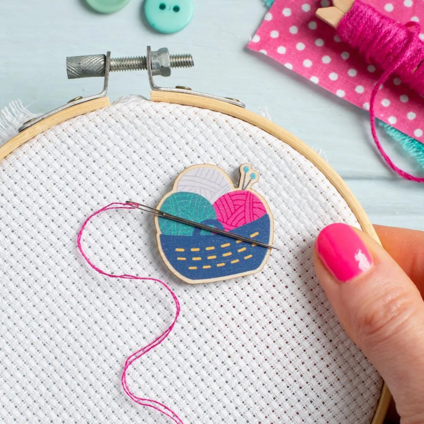 Yarn Basket Magnetic Needle Holder